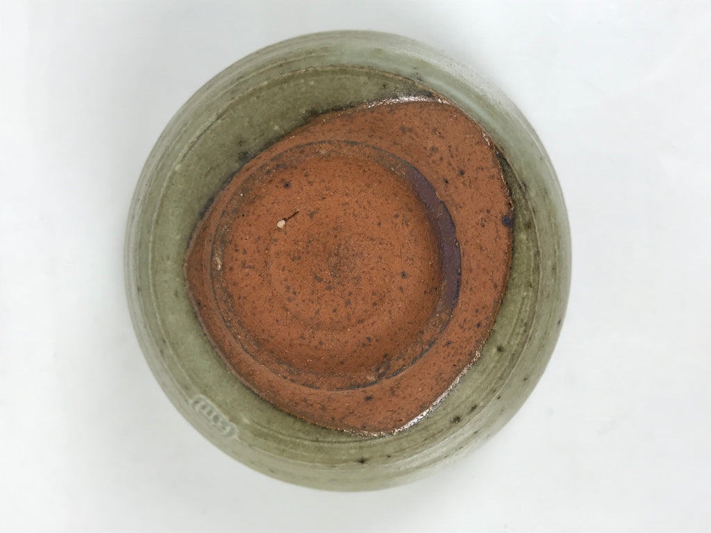 Japanese Ceramic Green Tea Bowl Matcha Chawan Vtg Pottery Gray Green CHB144