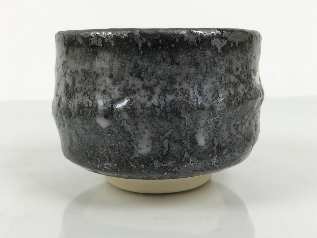 Japanese Ceramic Green Tea Bowl Matcha Chawan Vtg Pottery Gray White Drip PX805