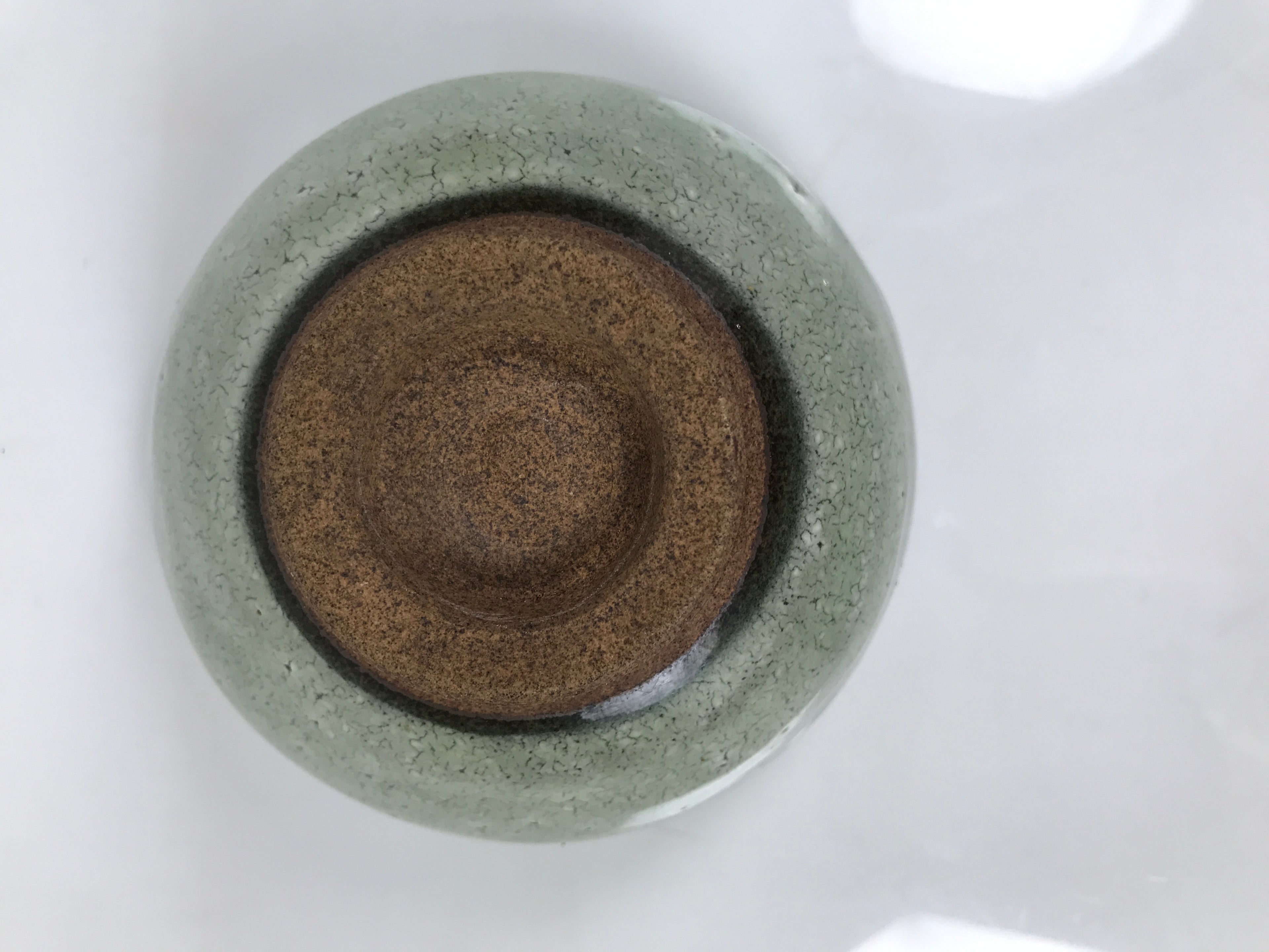 Japanese Ceramic Green Tea Bowl Matcha Chawan Vtg Pottery Green Brown CHB125