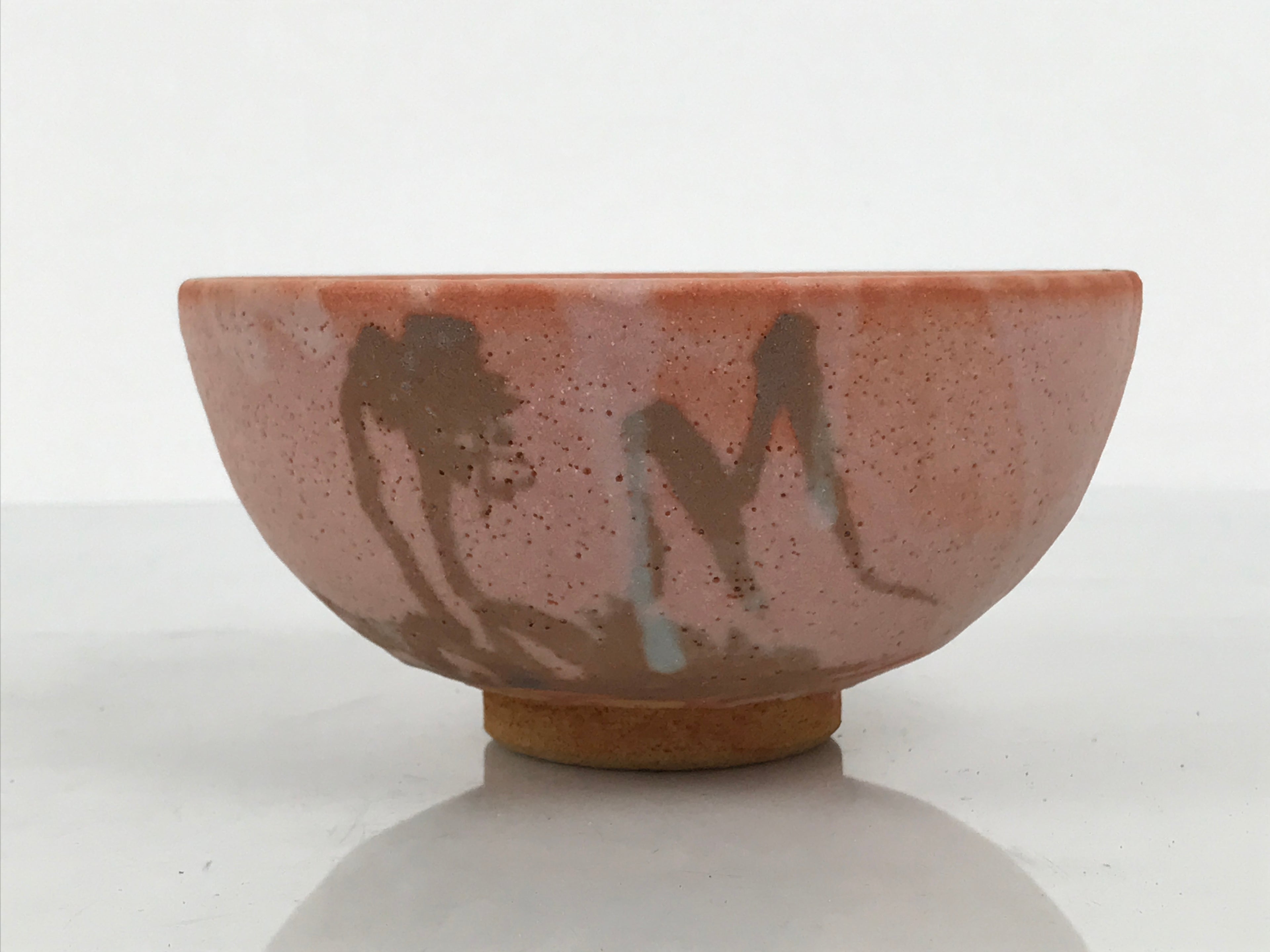 Japanese Ceramic Green Tea Bowl Matcha Chawan Vtg Pottery Matte Orange CHB167