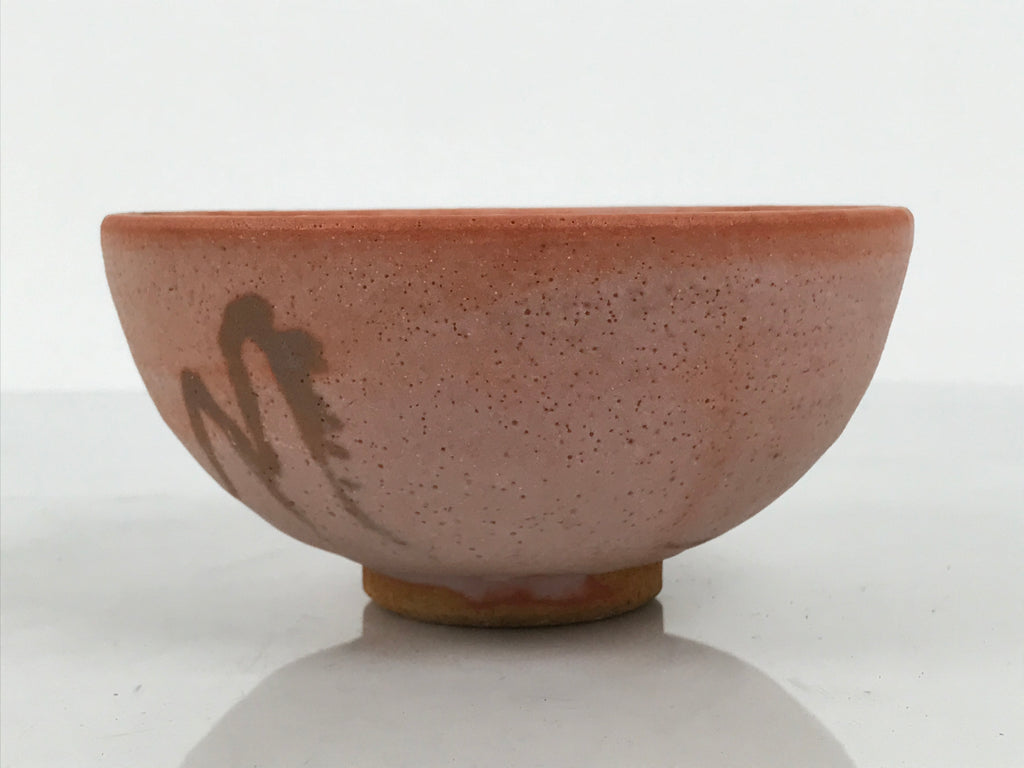 Japanese Ceramic Green Tea Bowl Matcha Chawan Vtg Pottery Matte Orange CHB167