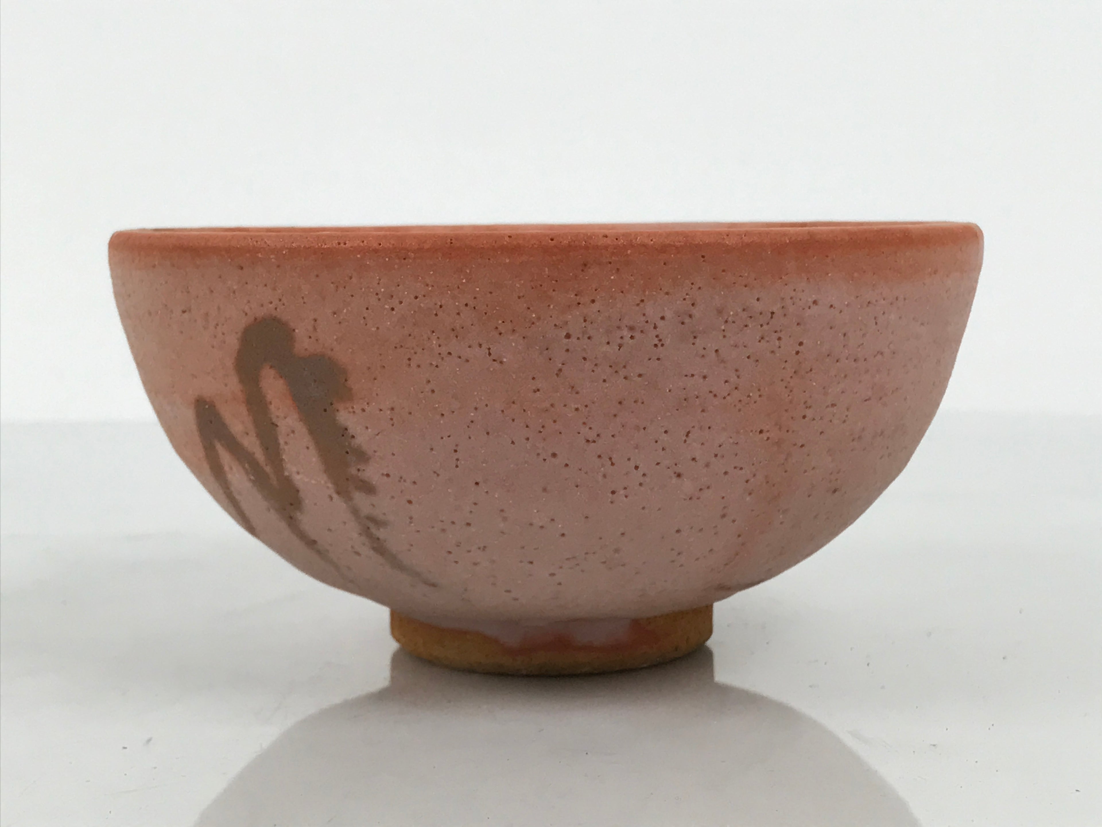 Japanese Ceramic Green Tea Bowl Matcha Chawan Vtg Pottery Matte Orange CHB167