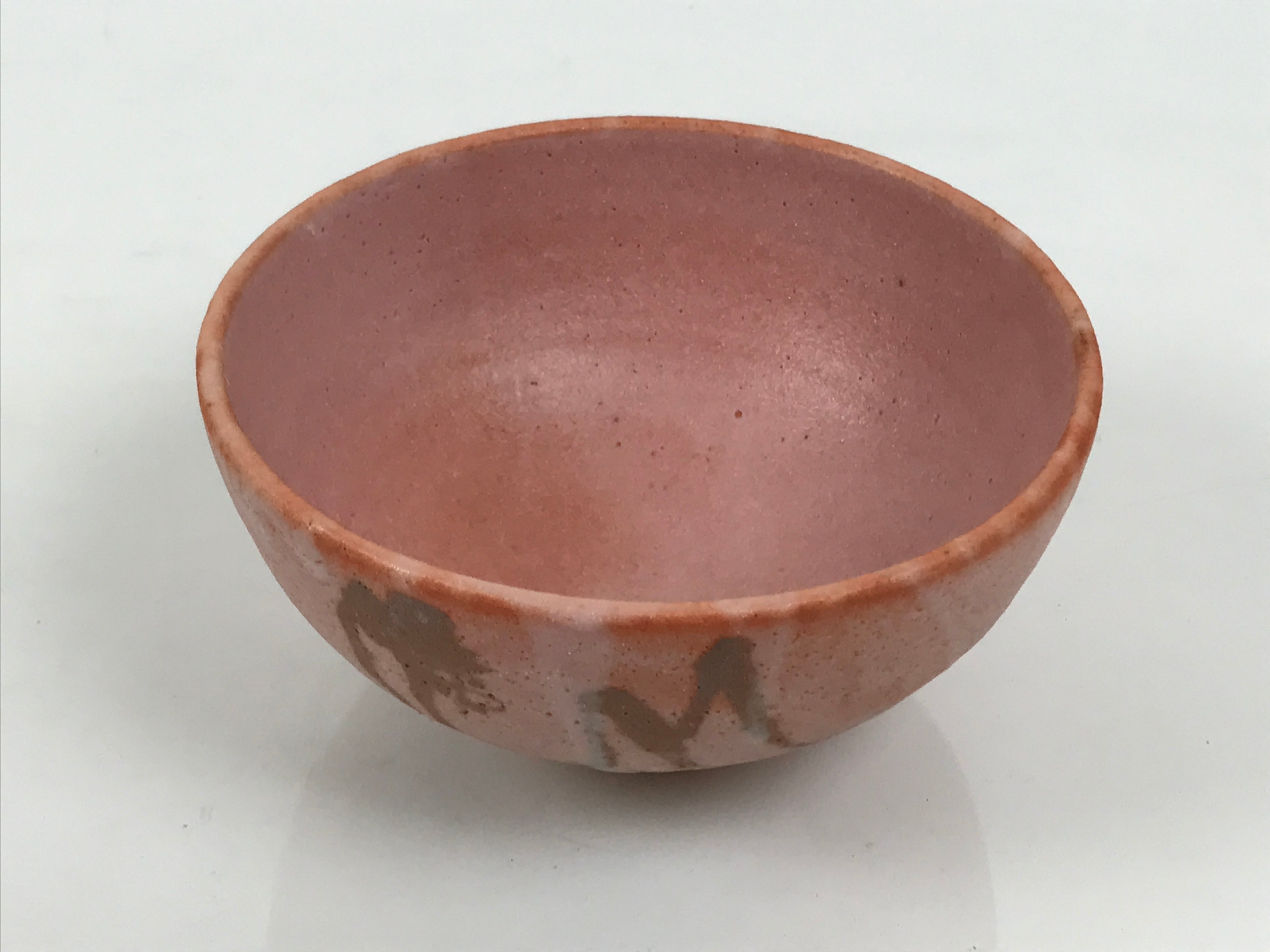 Japanese Ceramic Green Tea Bowl Matcha Chawan Vtg Pottery Matte Orange CHB167