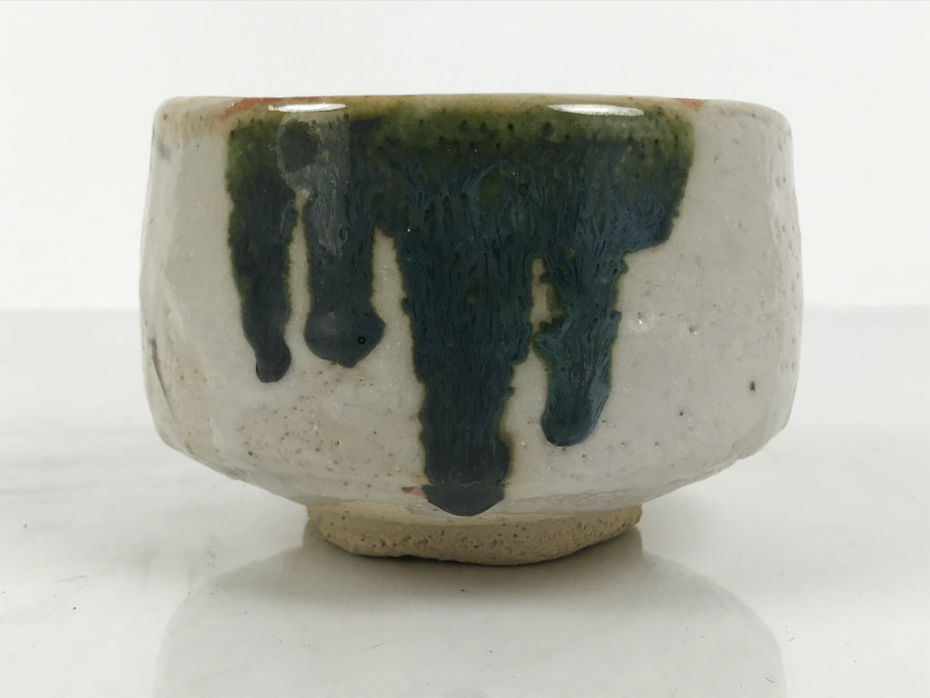 Japanese Ceramic Green Tea Bowl Matcha Chawan Vtg Pottery Shino White PX802