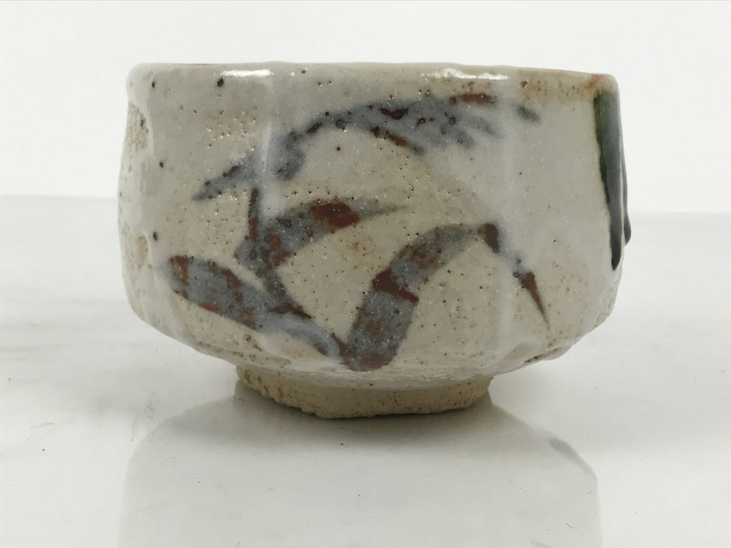 Japanese Ceramic Green Tea Bowl Matcha Chawan Vtg Pottery Shino White PX802
