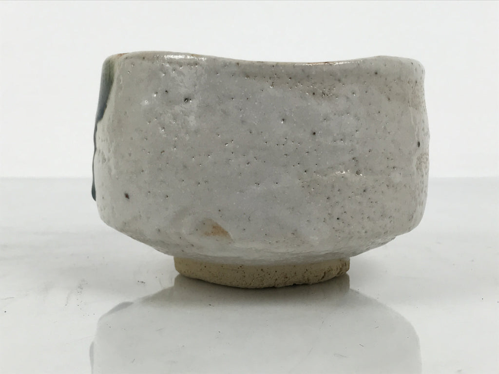 Japanese Ceramic Green Tea Bowl Matcha Chawan Vtg Pottery Shino White PX802