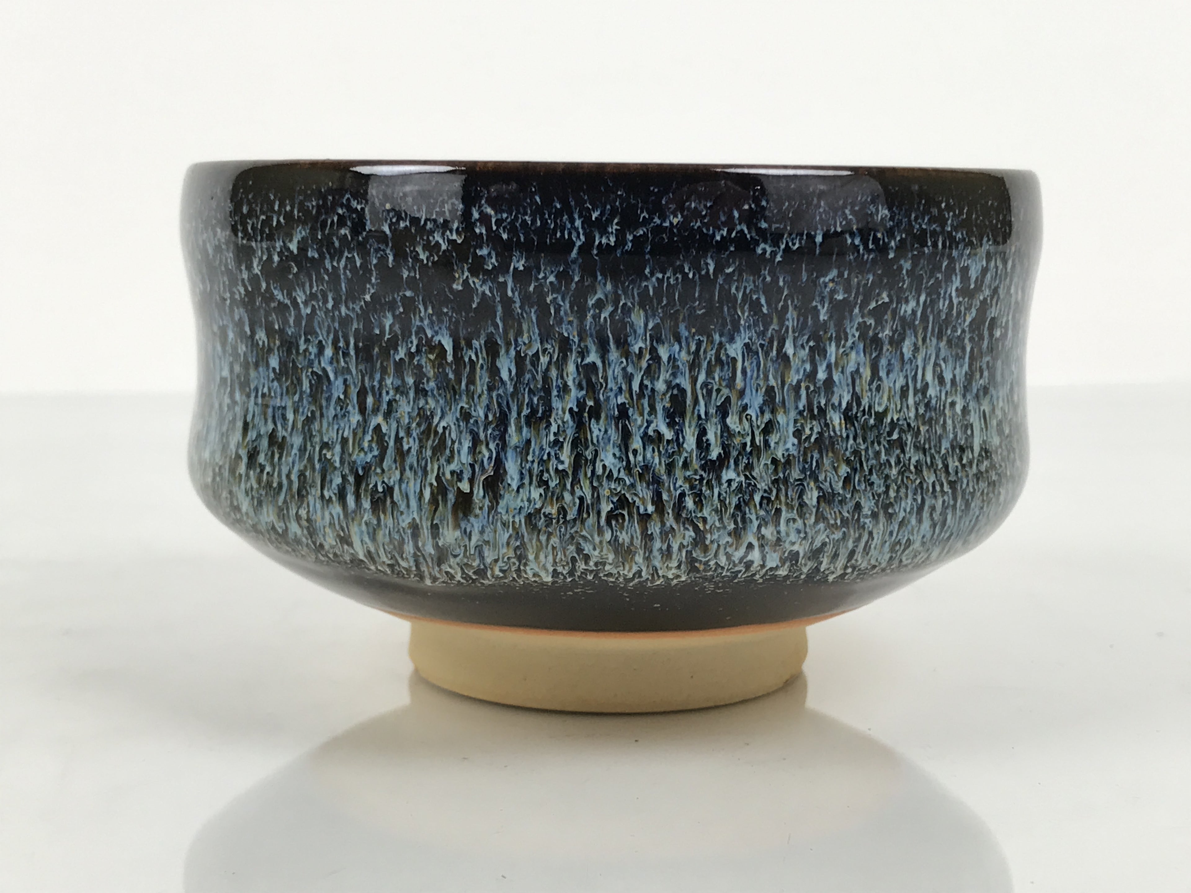 Japanese Ceramic Green Tea Bowl Matcha Chawan Vtg Pottery Tenmoku Black PX804