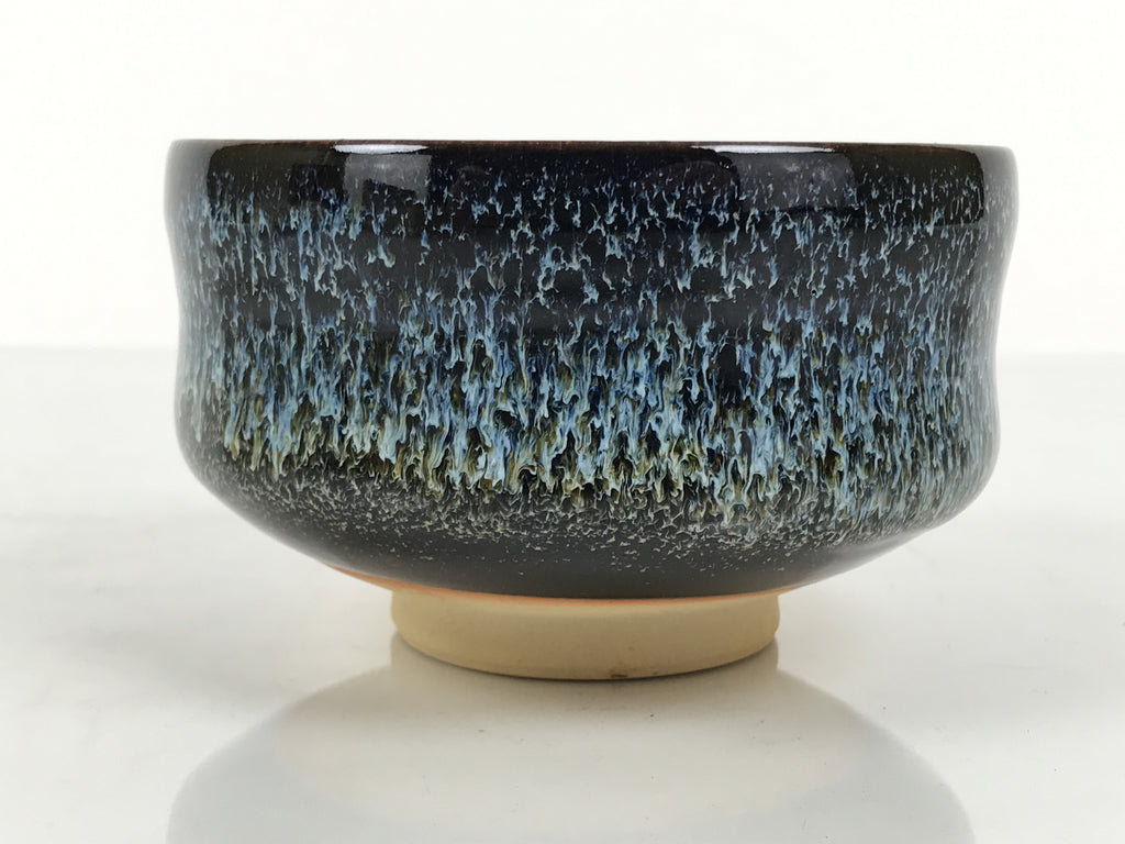 Japanese Ceramic Green Tea Bowl Matcha Chawan Vtg Pottery Tenmoku Black PX804