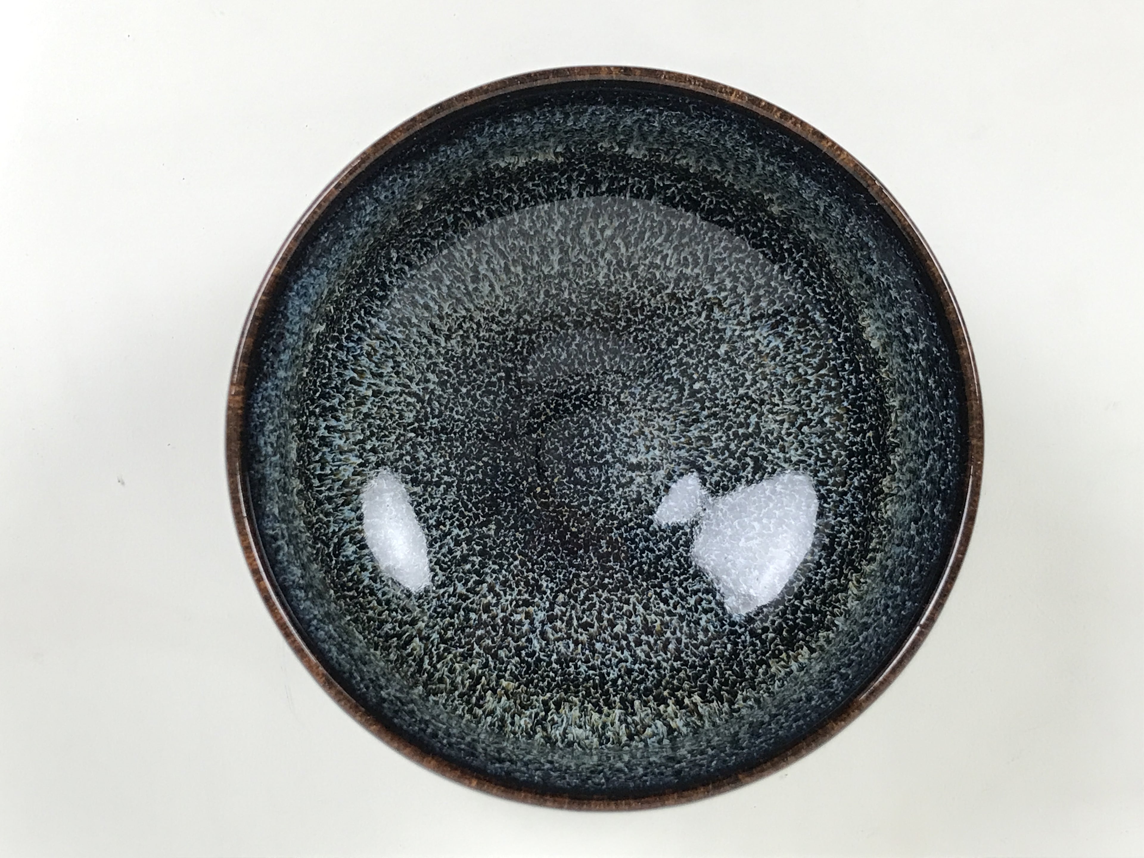 Japanese Ceramic Green Tea Bowl Matcha Chawan Vtg Pottery Tenmoku Black PX804