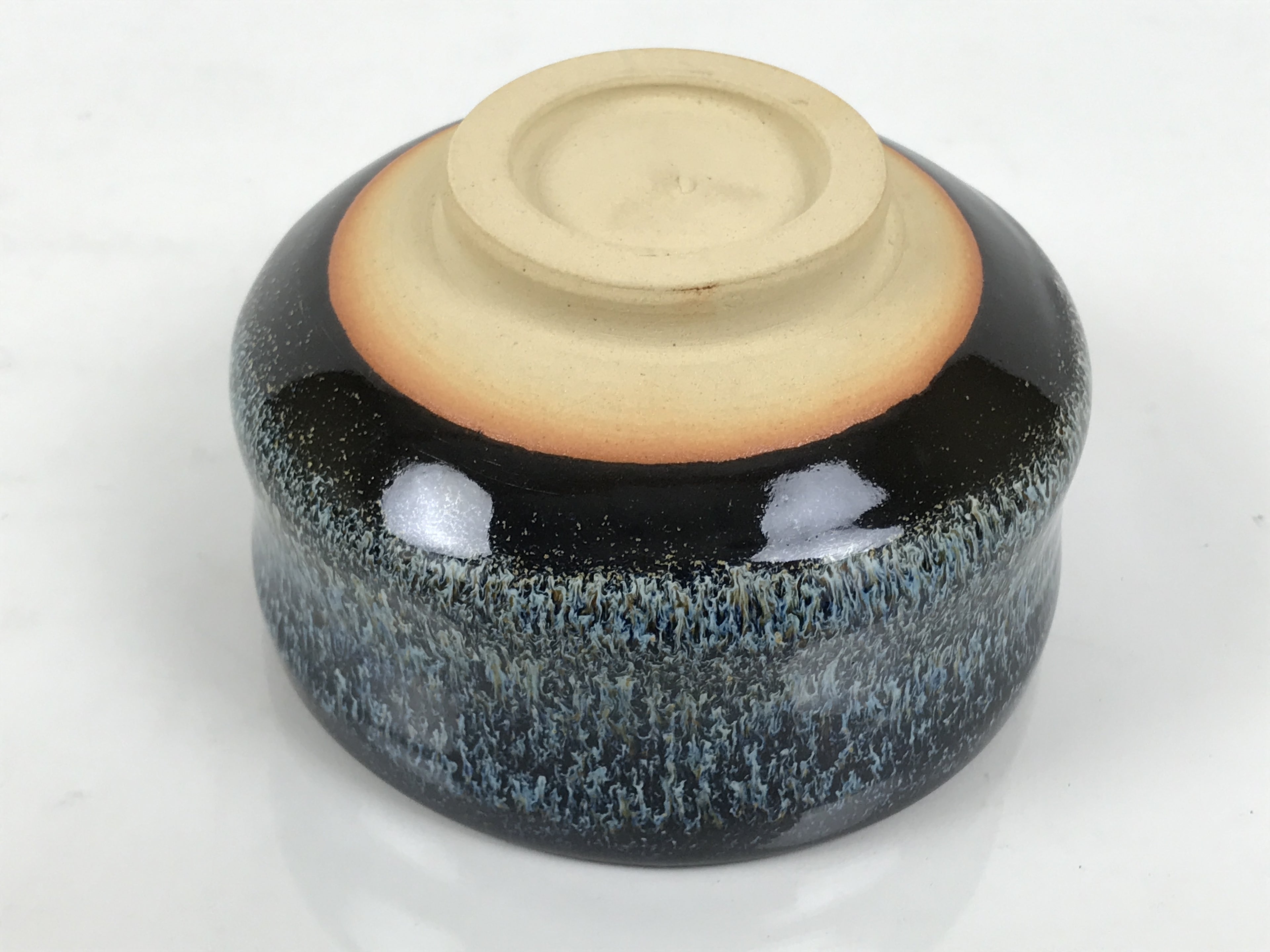 Japanese Ceramic Green Tea Bowl Matcha Chawan Vtg Pottery Tenmoku Black PX804