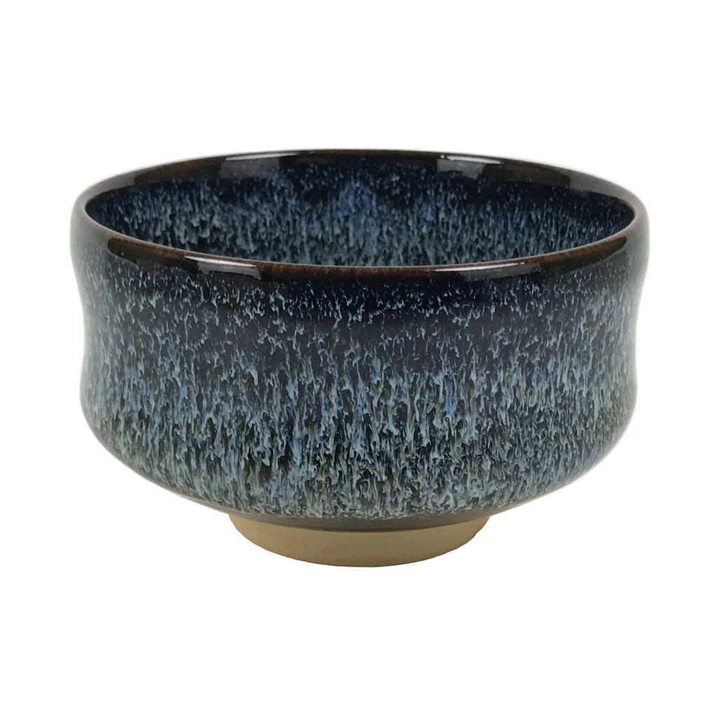 Japanese Ceramic Green Tea Bowl Matcha Chawan Vtg Pottery Tenmoku Black PX804