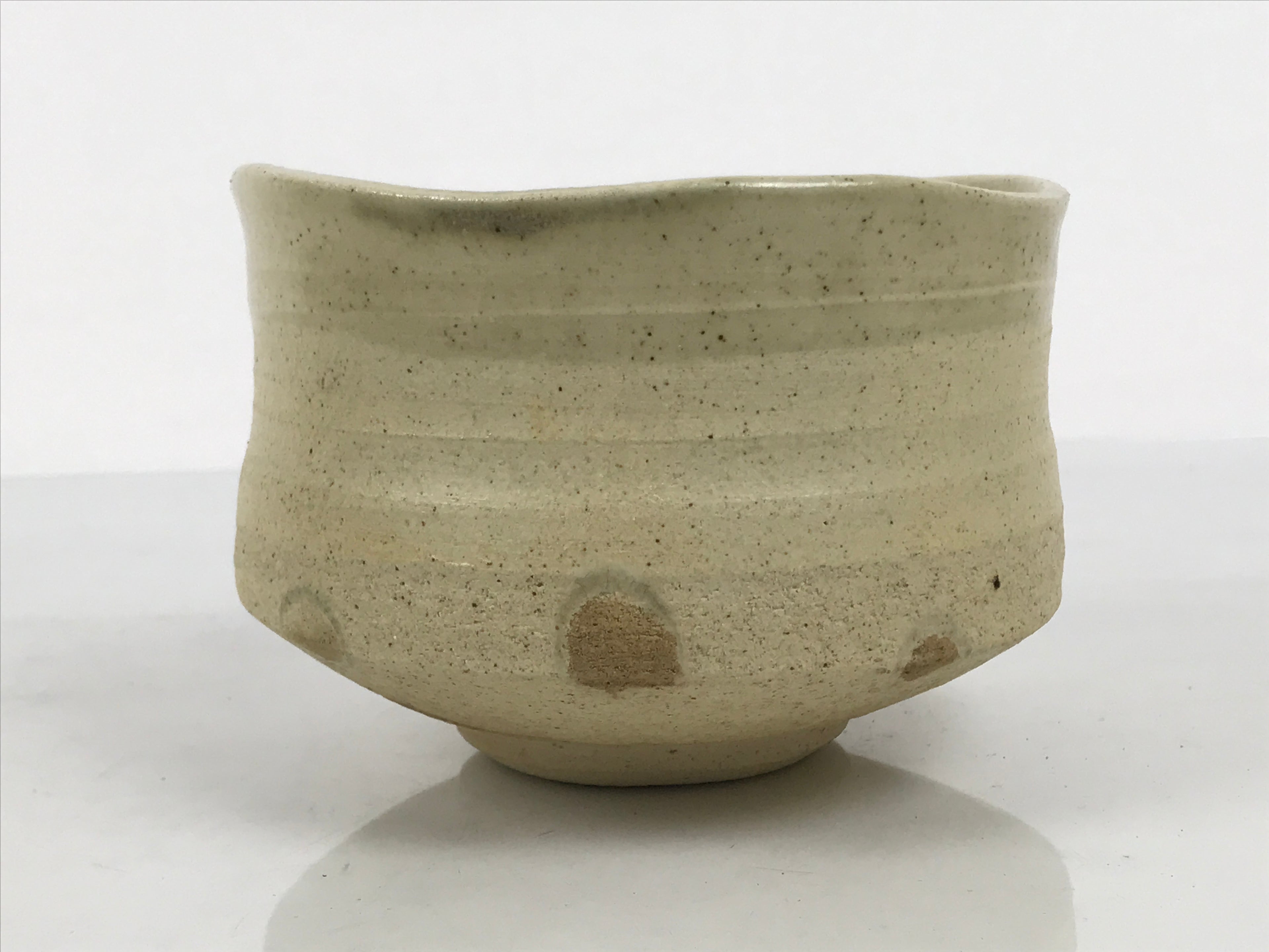 Japanese Ceramic Green Tea Bowl Matcha Chawan Vtg Pottery White Texture CHB169