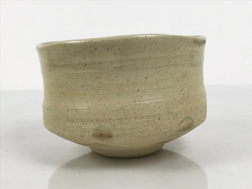 Japanese Ceramic Green Tea Bowl Matcha Chawan Vtg Pottery White Texture CHB169