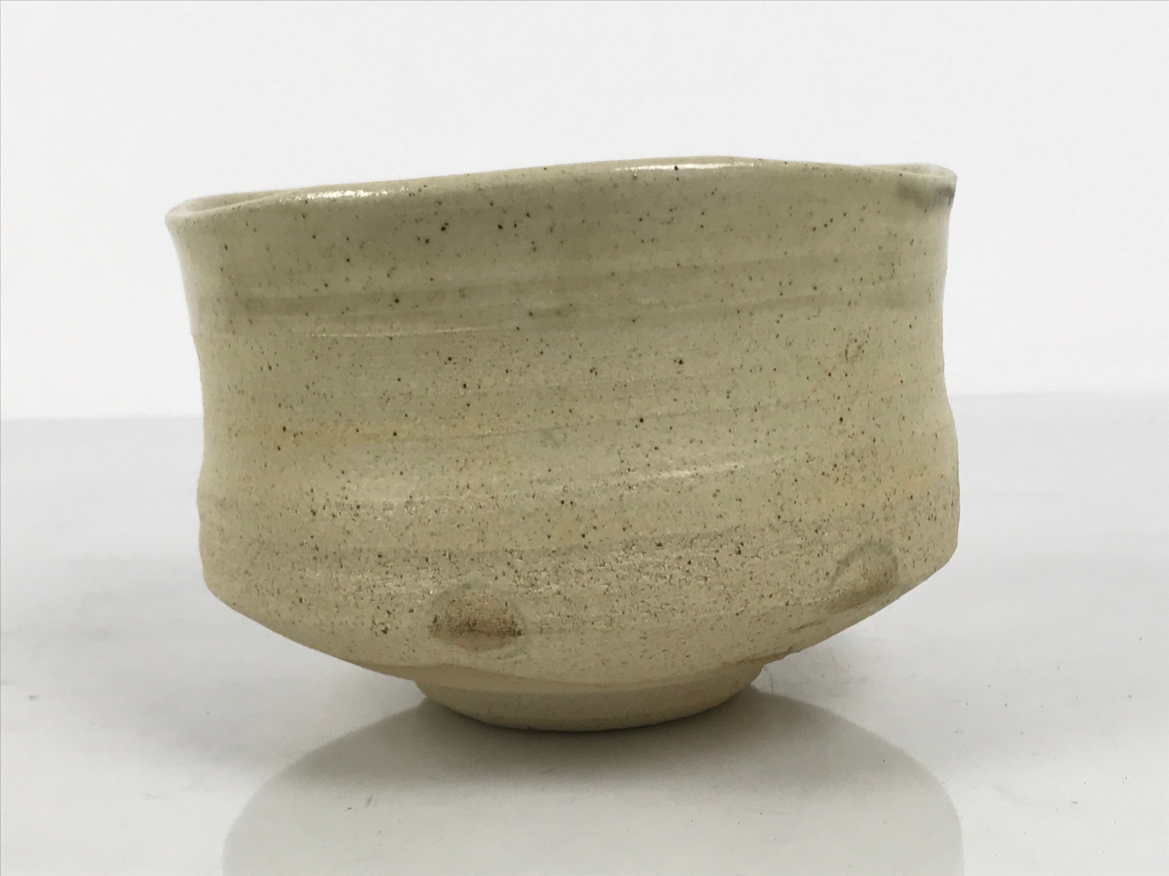 Japanese Ceramic Green Tea Bowl Matcha Chawan Vtg Pottery White Texture CHB169
