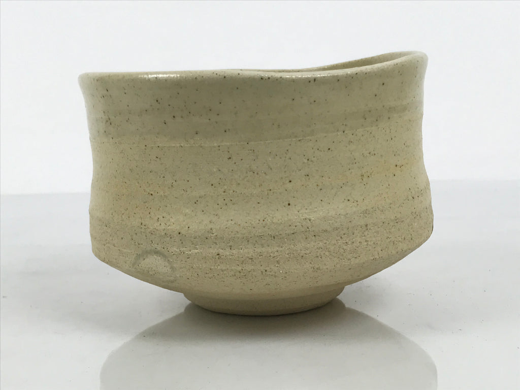 Japanese Ceramic Green Tea Bowl Matcha Chawan Vtg Pottery White Texture CHB169