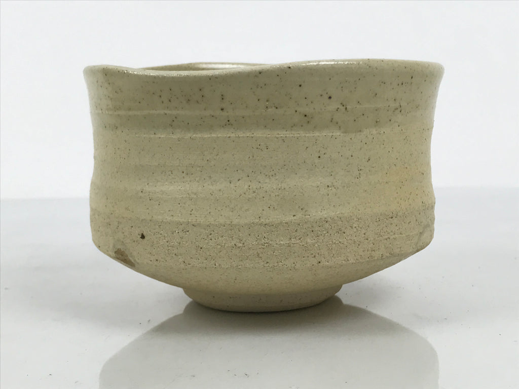 Japanese Ceramic Green Tea Bowl Matcha Chawan Vtg Pottery White Texture CHB169
