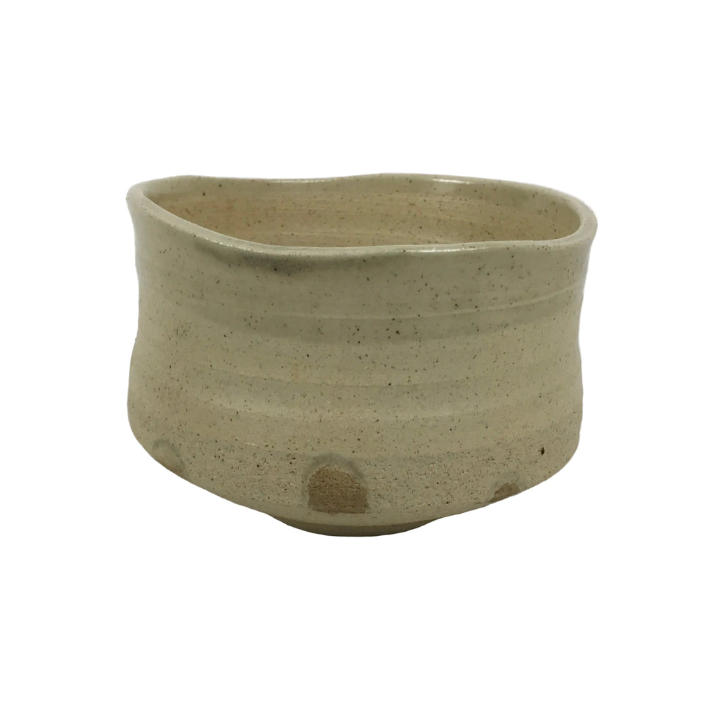 Japanese Ceramic Green Tea Bowl Matcha Chawan Vtg Pottery White Texture CHB169