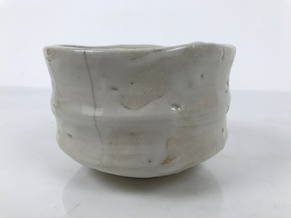 Japanese Ceramic Green Tea Bowl Matcha Chawan Vtg Pottery White Thick CHB132