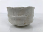 Japanese Ceramic Green Tea Bowl Matcha Chawan Vtg Pottery White Thick CHB132
