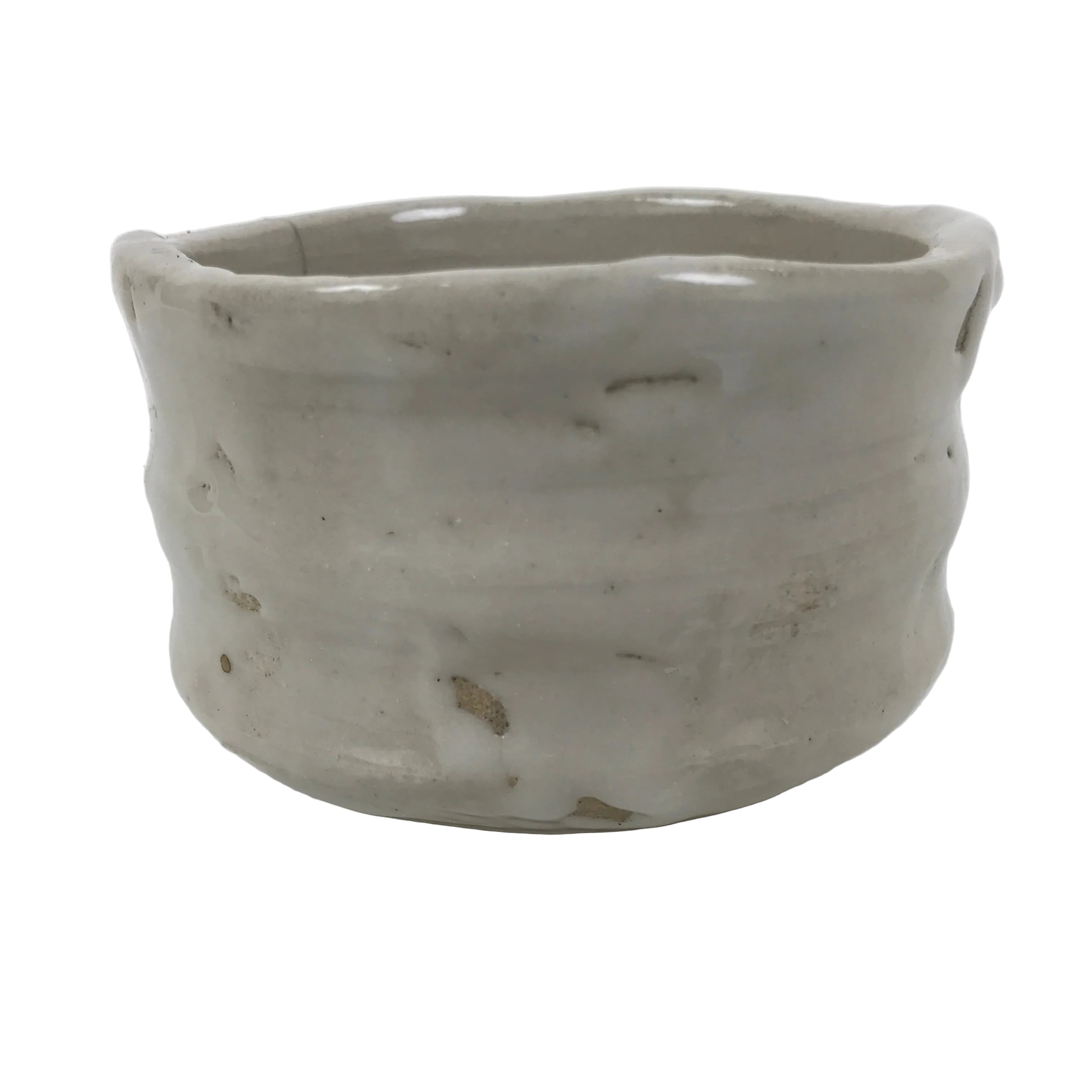 Japanese Ceramic Green Tea Bowl Matcha Chawan Vtg Pottery White Thick CHB132