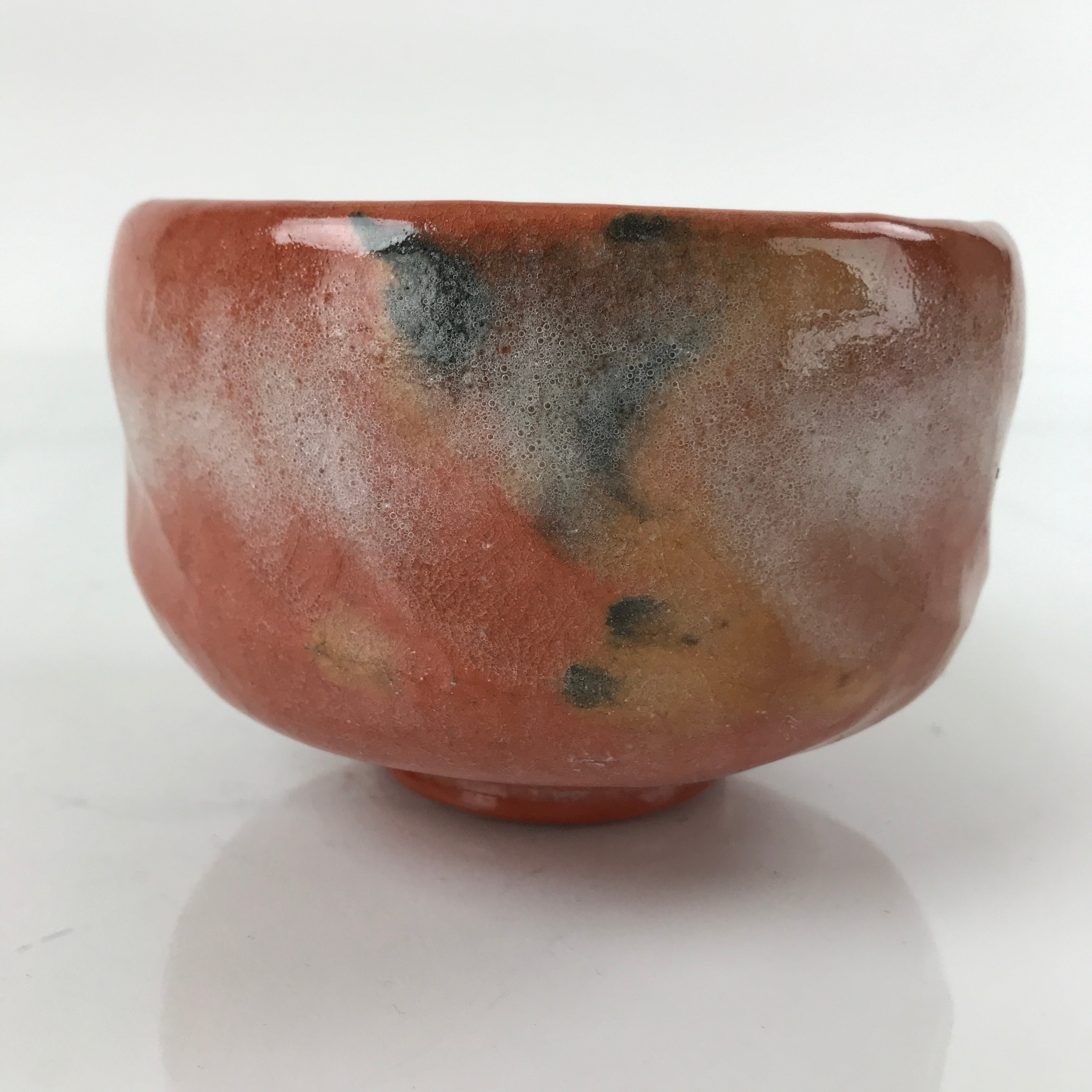 Japanese Ceramic Green Tea Bowl Matcha Chawan Vtg Raku Ware Red CHB37