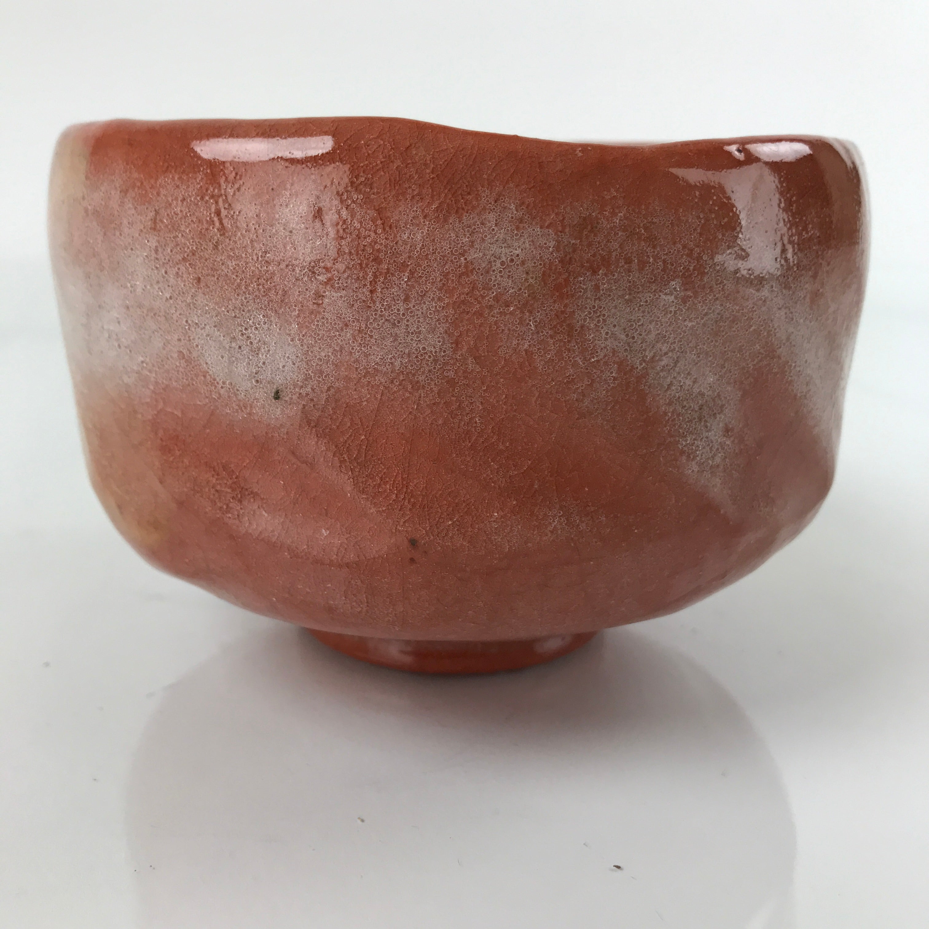 Japanese Ceramic Green Tea Bowl Matcha Chawan Vtg Raku Ware Red CHB37
