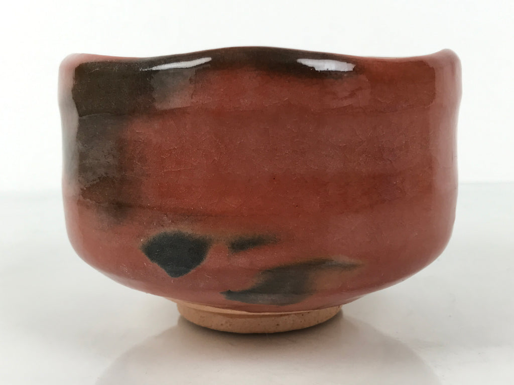 Japanese Ceramic Green Tea Bowl Matcha Chawan Vtg Red Raku Ware Pottery CHB134
