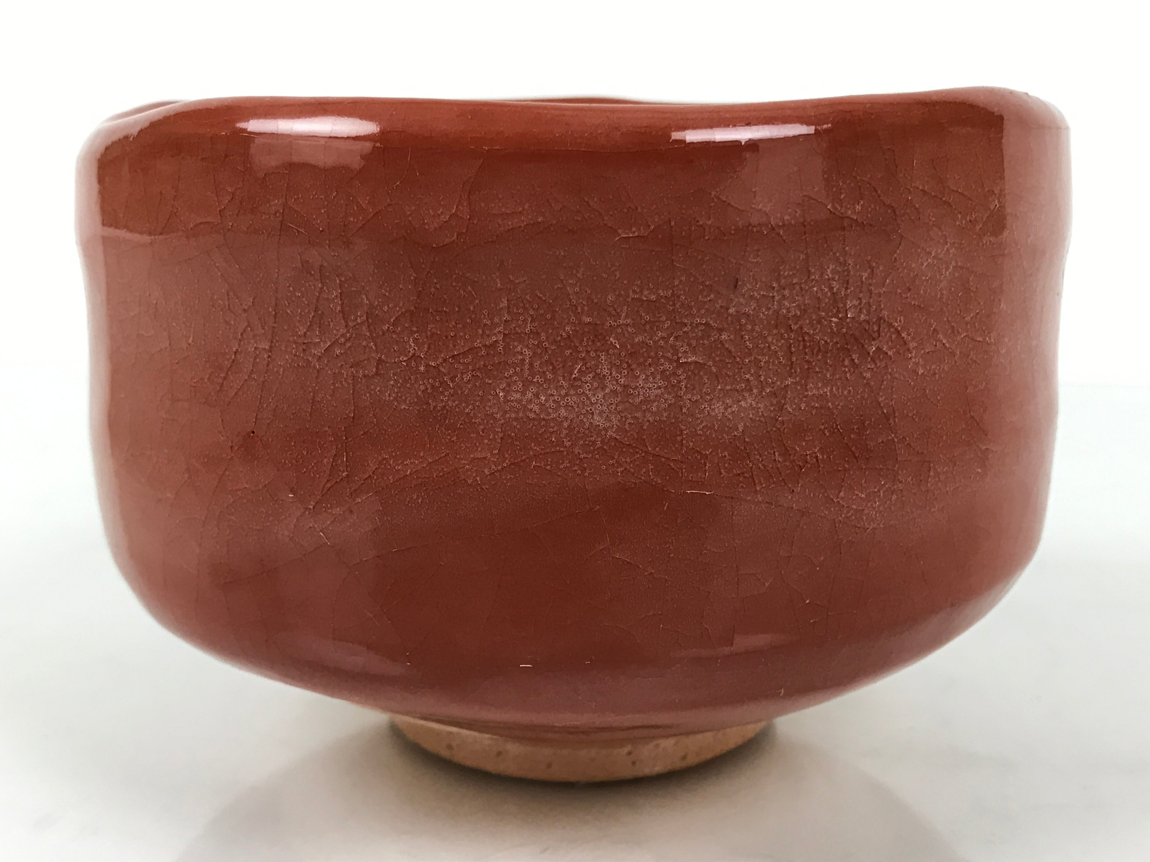 Japanese Ceramic Green Tea Bowl Matcha Chawan Vtg Red Raku Ware Pottery CHB134