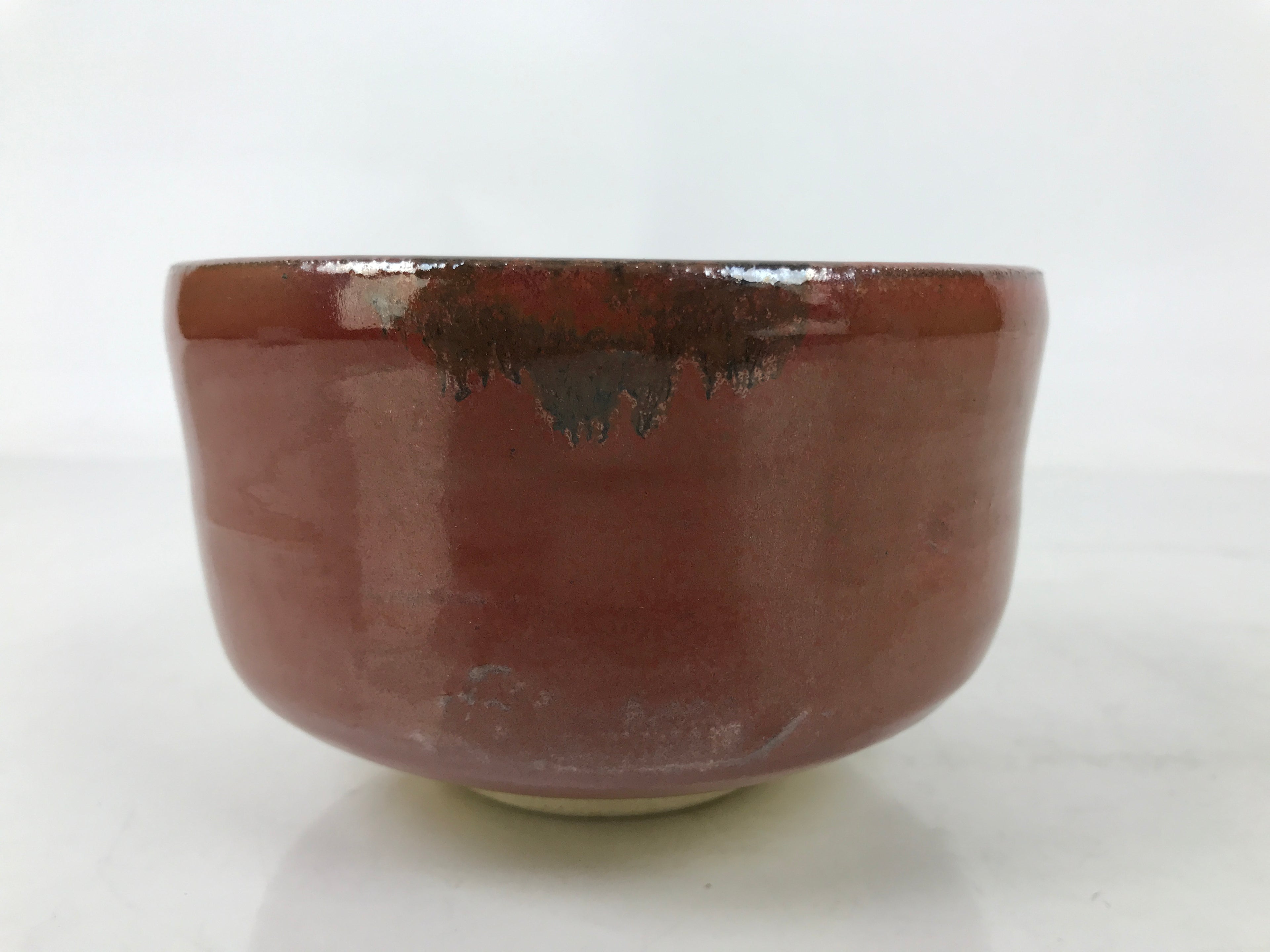 Japanese Ceramic Green Tea Bowl Matcha Chawan Vtg Red Raku Ware Round CHB110