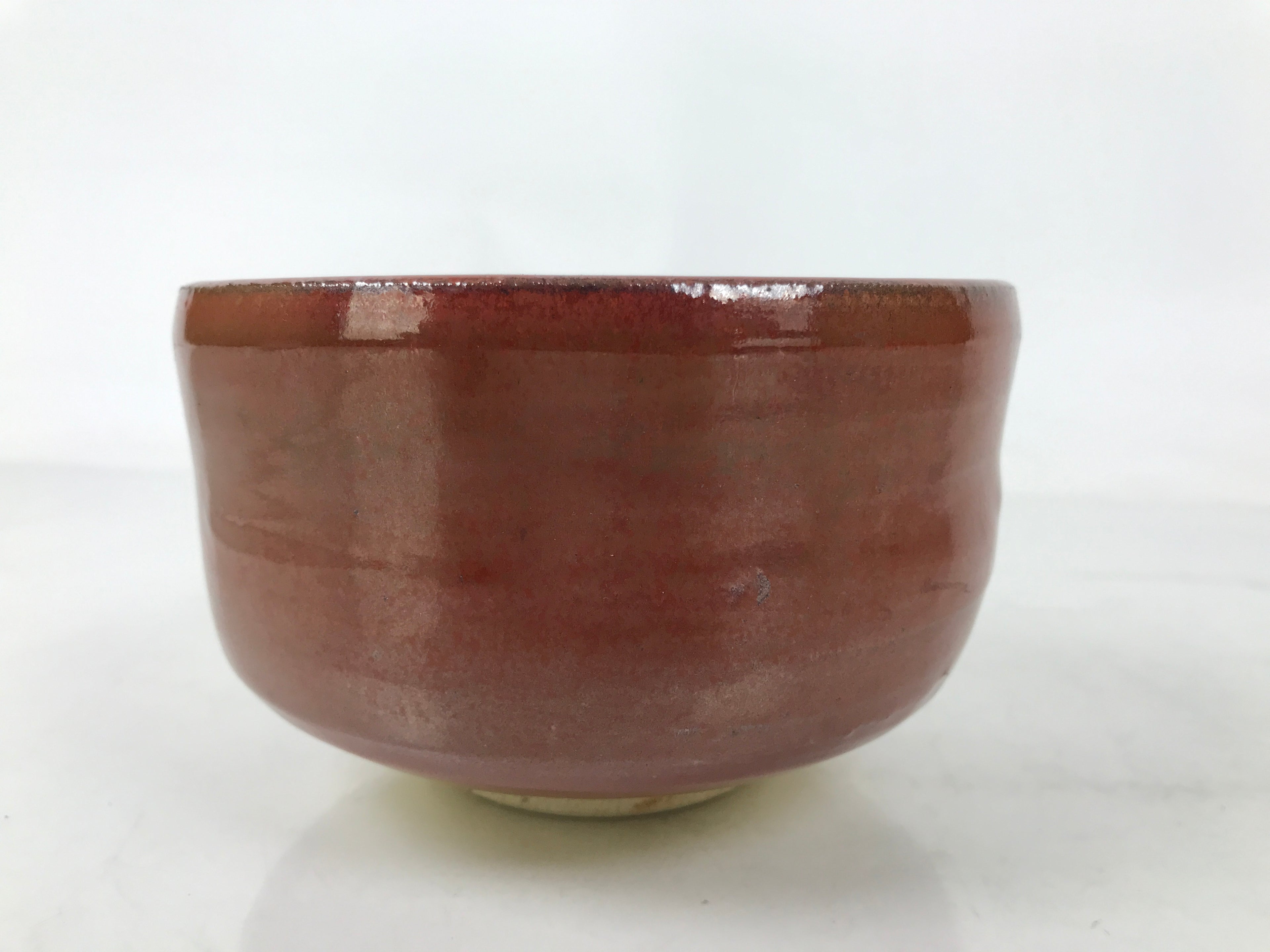 Japanese Ceramic Green Tea Bowl Matcha Chawan Vtg Red Raku Ware Round CHB110