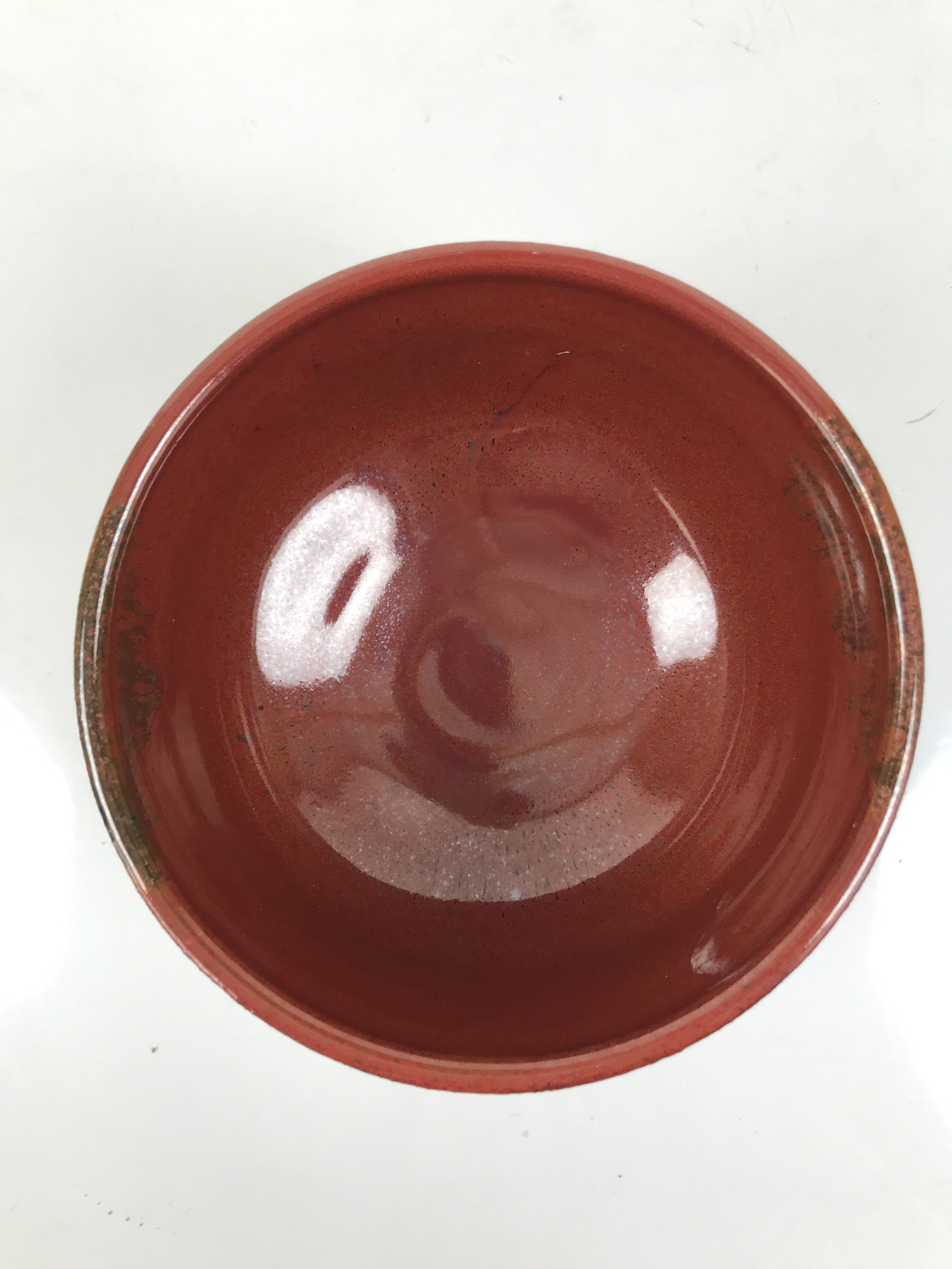 Japanese Ceramic Green Tea Bowl Matcha Chawan Vtg Red Raku Ware Round CHB110