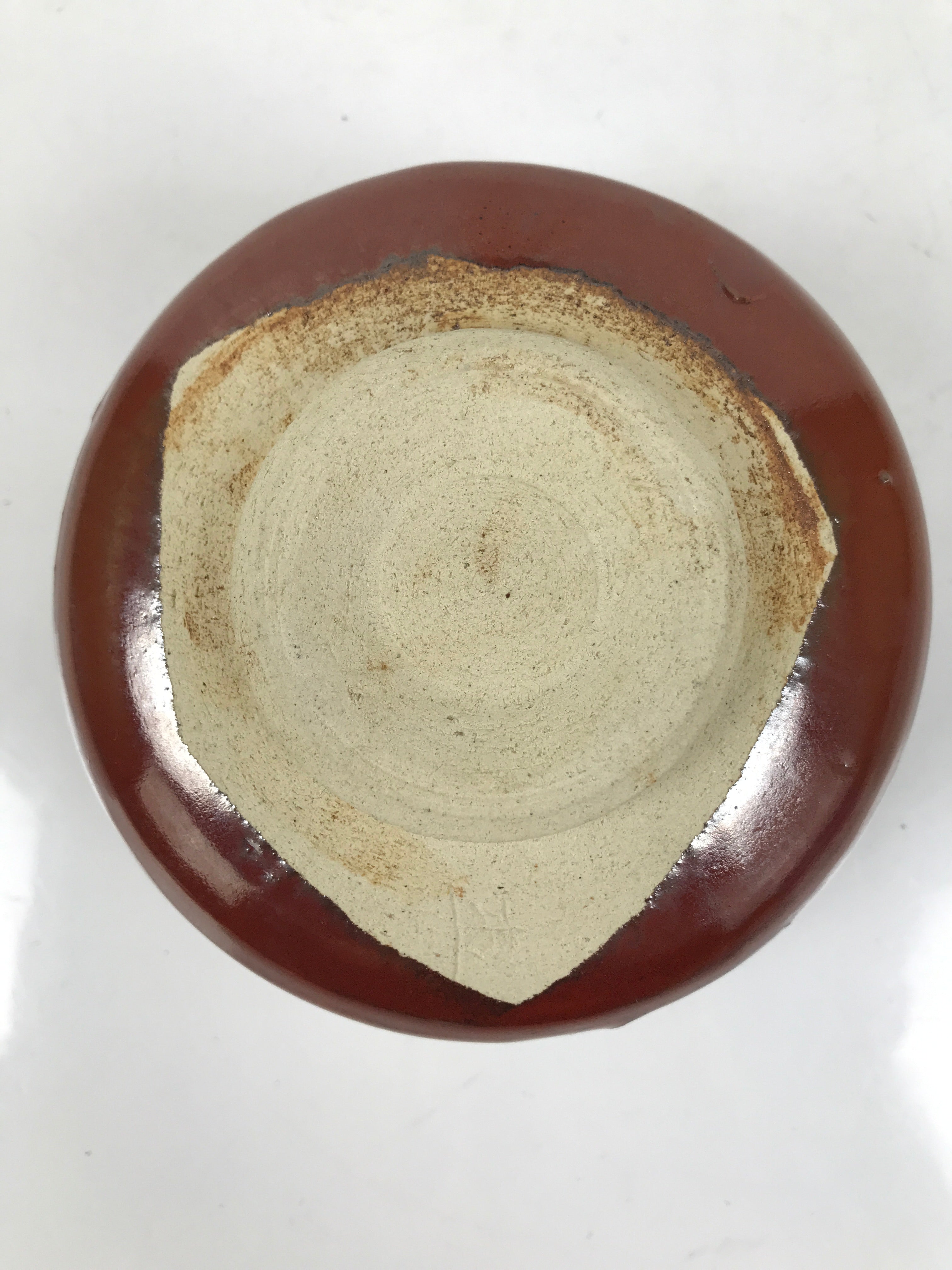 Japanese Ceramic Green Tea Bowl Matcha Chawan Vtg Red Raku Ware Round CHB110