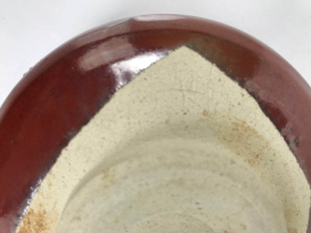 Japanese Ceramic Green Tea Bowl Matcha Chawan Vtg Red Raku Ware Round CHB110