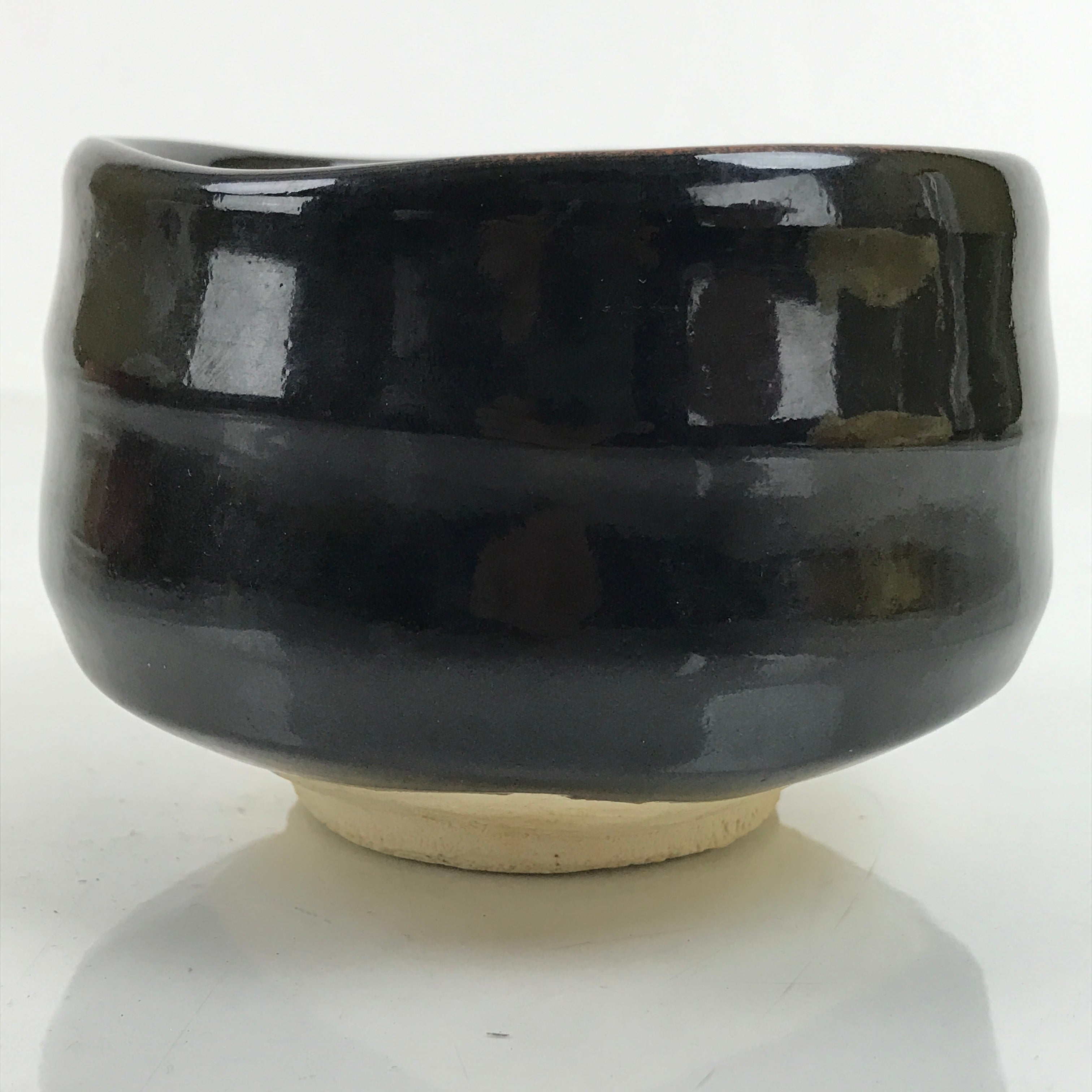 Japanese Ceramic Green Tea Bowl Matcha Chawan Vtg Seto Ware Black CHB42