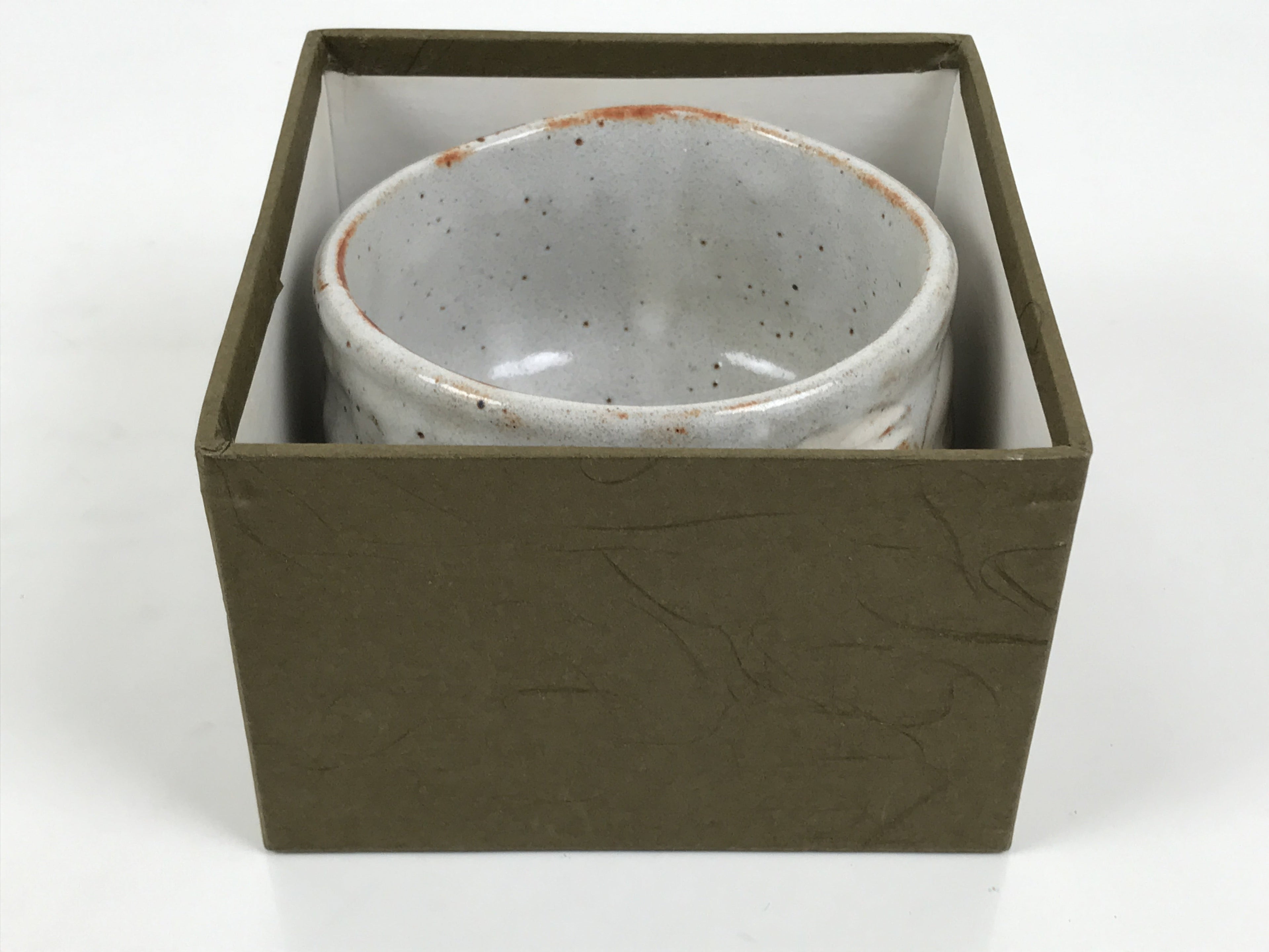 Japanese Ceramic Green Tea Bowl Matcha Chawan Vtg Shino Ware Gray Pottery PX803