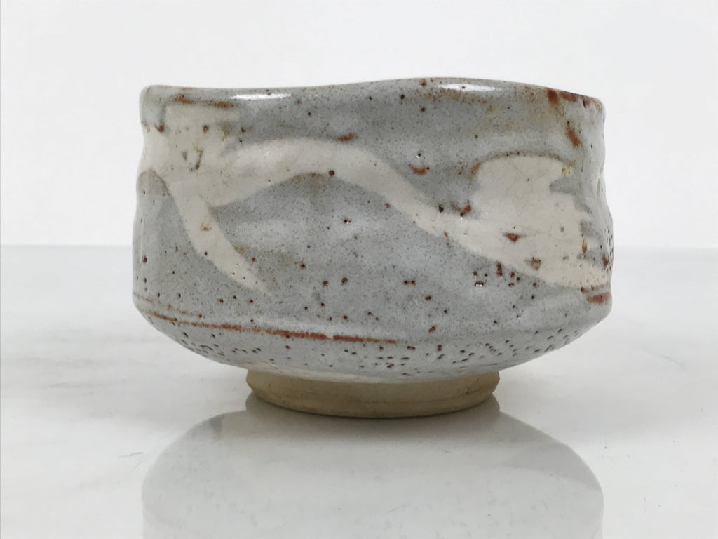 Japanese Ceramic Green Tea Bowl Matcha Chawan Vtg Shino Ware Gray Pottery PX803