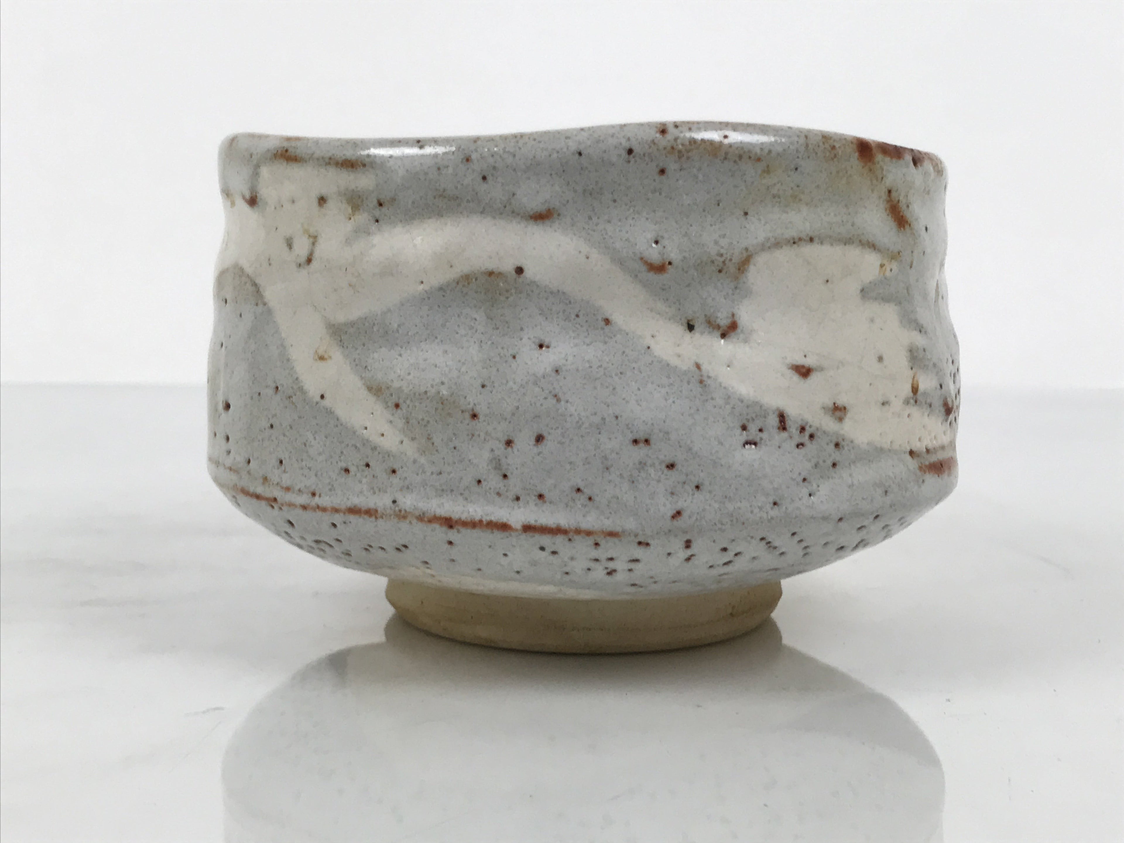 Japanese Ceramic Green Tea Bowl Matcha Chawan Vtg Shino Ware Gray Pottery PX803