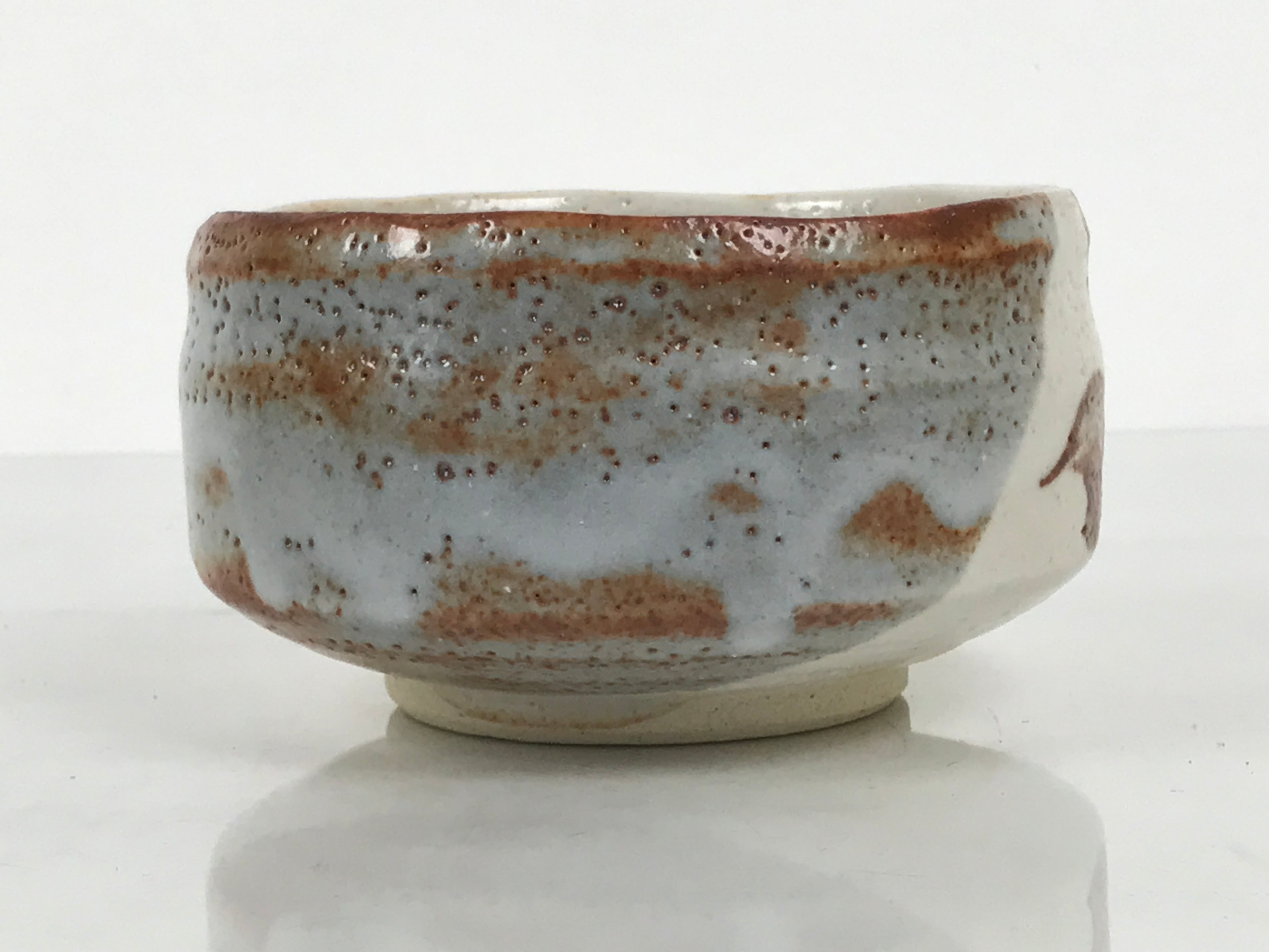 Japanese Ceramic Green Tea Bowl Matcha Chawan Vtg Shino Ware Pottery CHB159