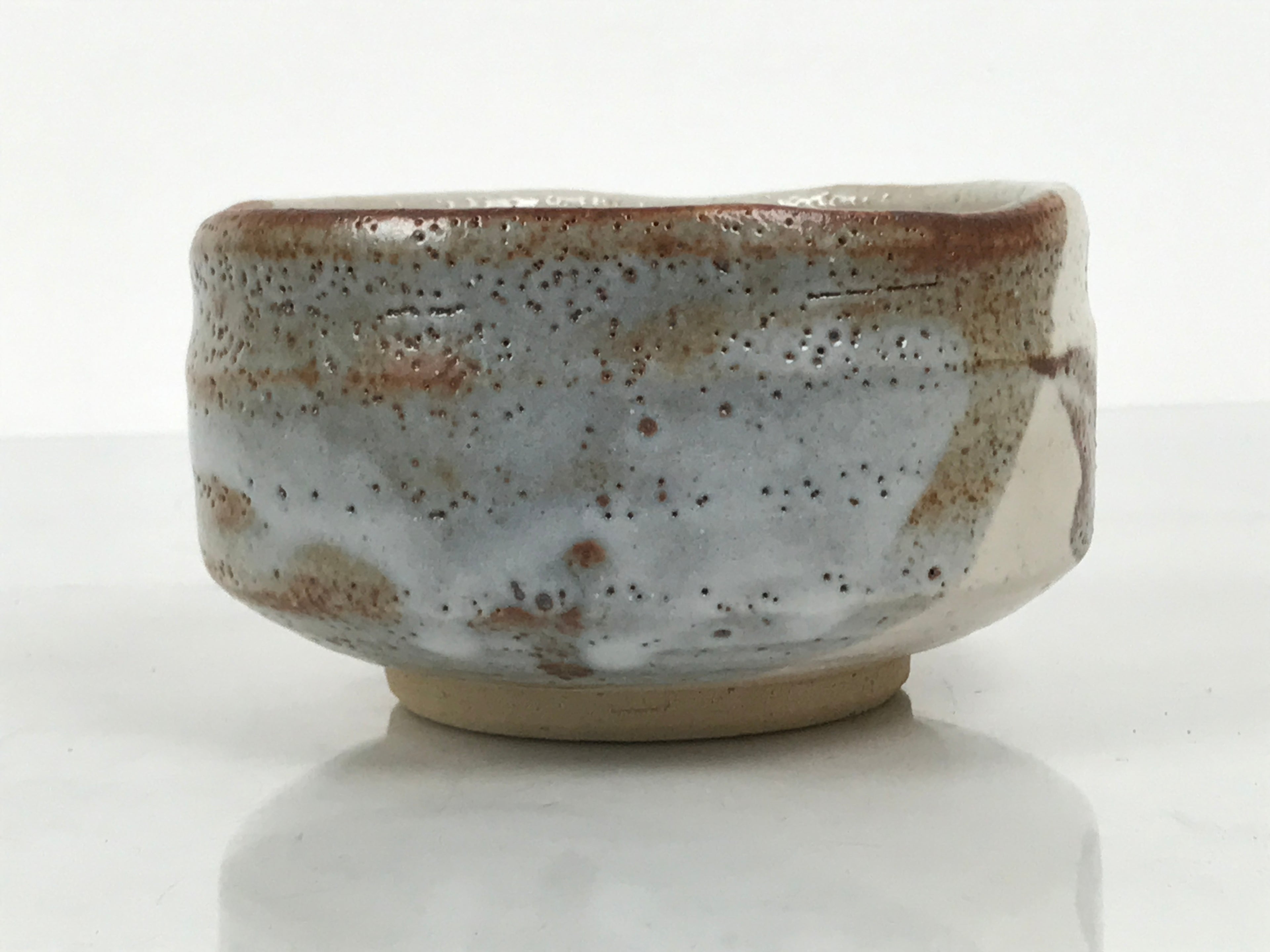 Japanese Ceramic Green Tea Bowl Matcha Chawan Vtg Shino Ware Pottery CHB160