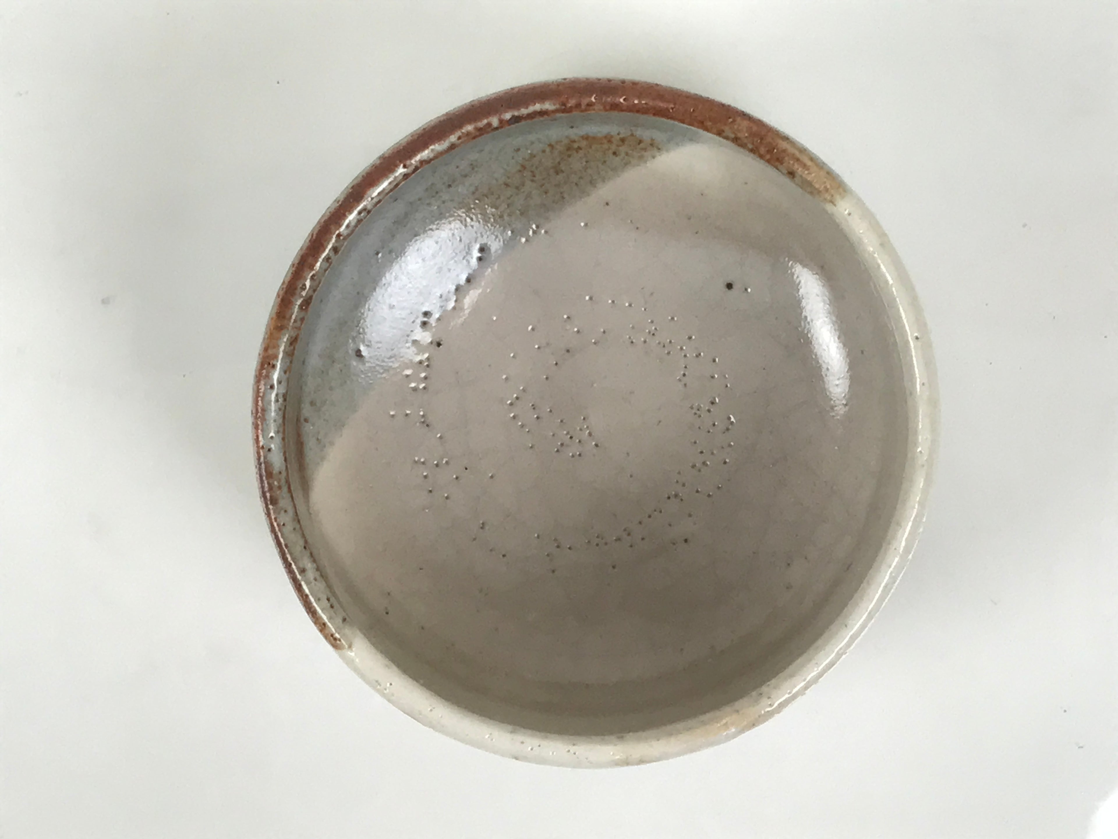Japanese Ceramic Green Tea Bowl Matcha Chawan Vtg Shino Ware Pottery CHB160