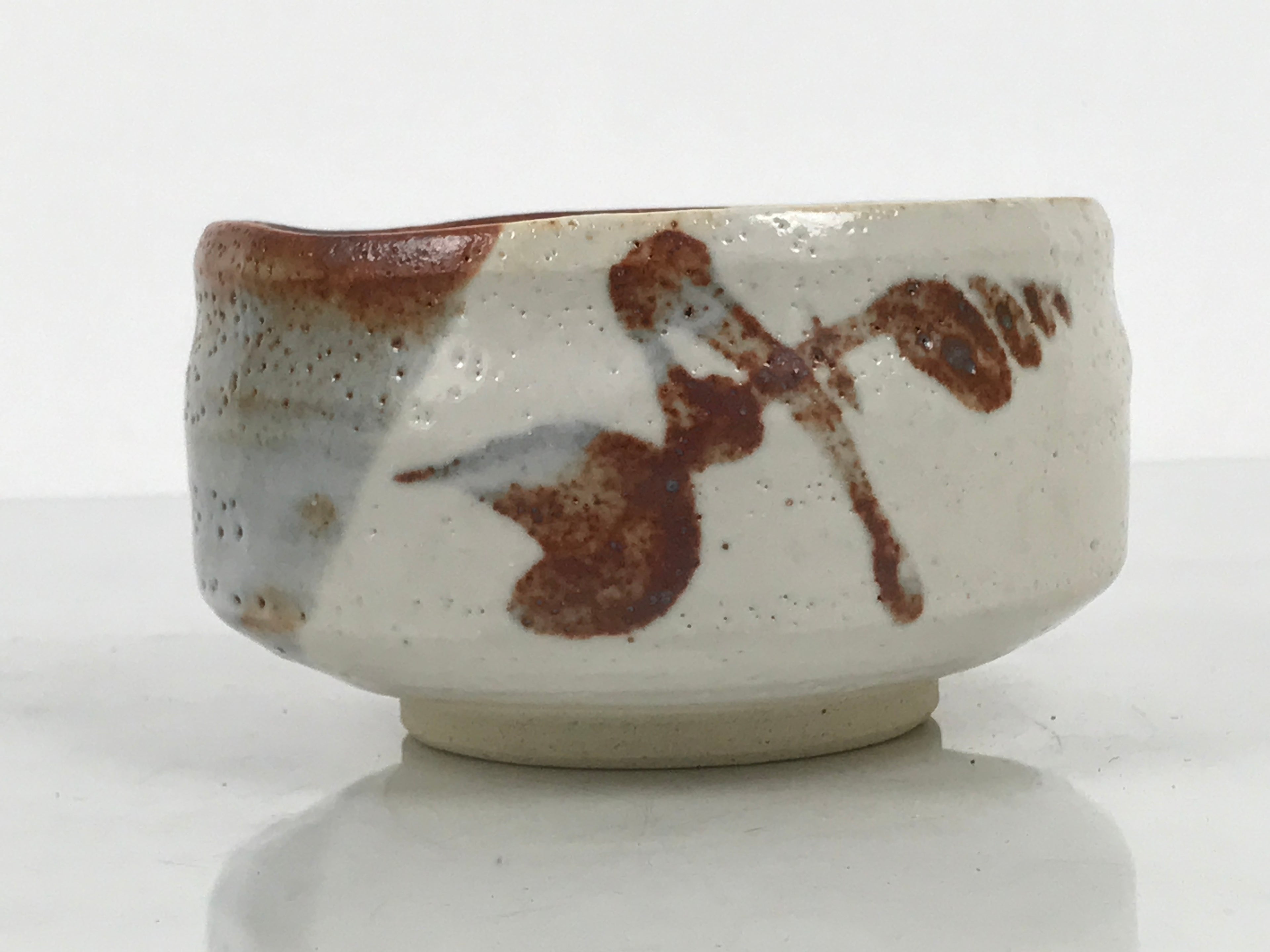 Japanese Ceramic Green Tea Bowl Matcha Chawan Vtg Shino Ware Pottery CHB161