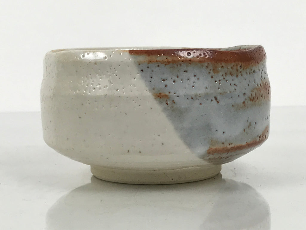 Japanese Ceramic Green Tea Bowl Matcha Chawan Vtg Shino Ware Pottery CHB161