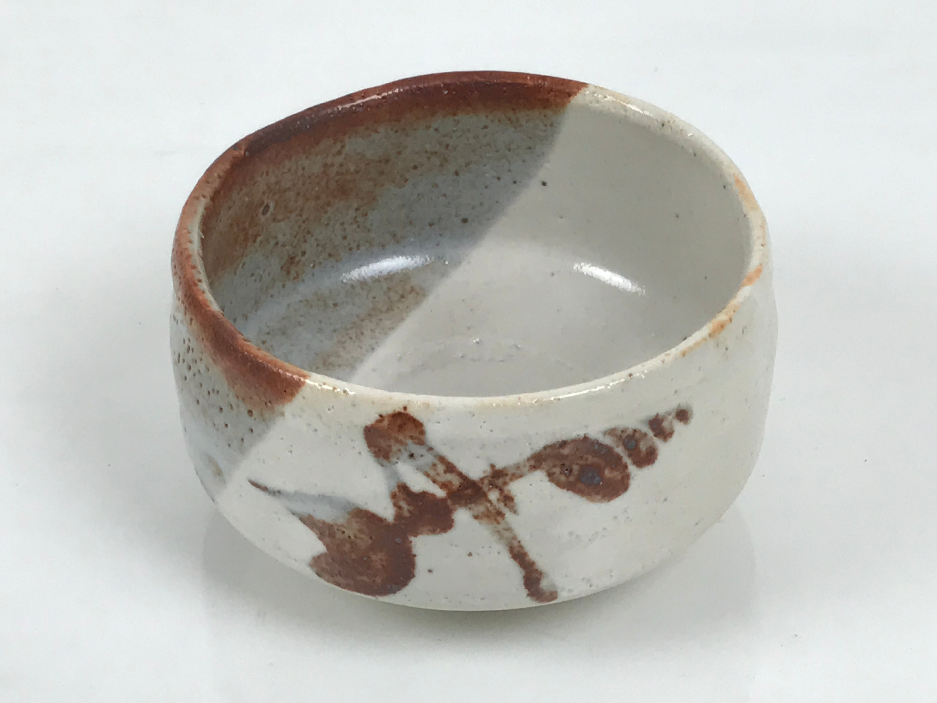 Japanese Ceramic Green Tea Bowl Matcha Chawan Vtg Shino Ware Pottery CHB161