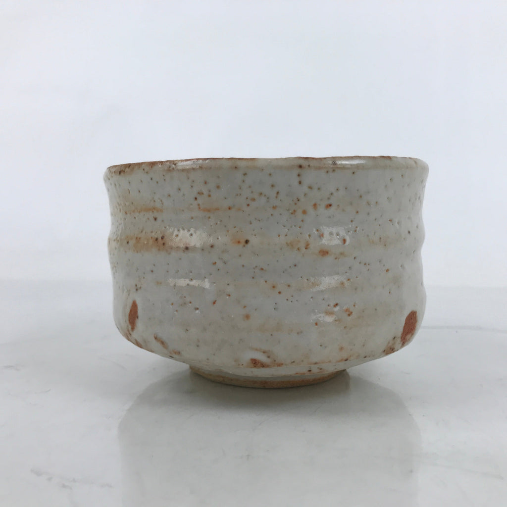 Japanese Ceramic Green Tea Bowl Matcha Chawan Vtg Shino Ware White Brown CHB88