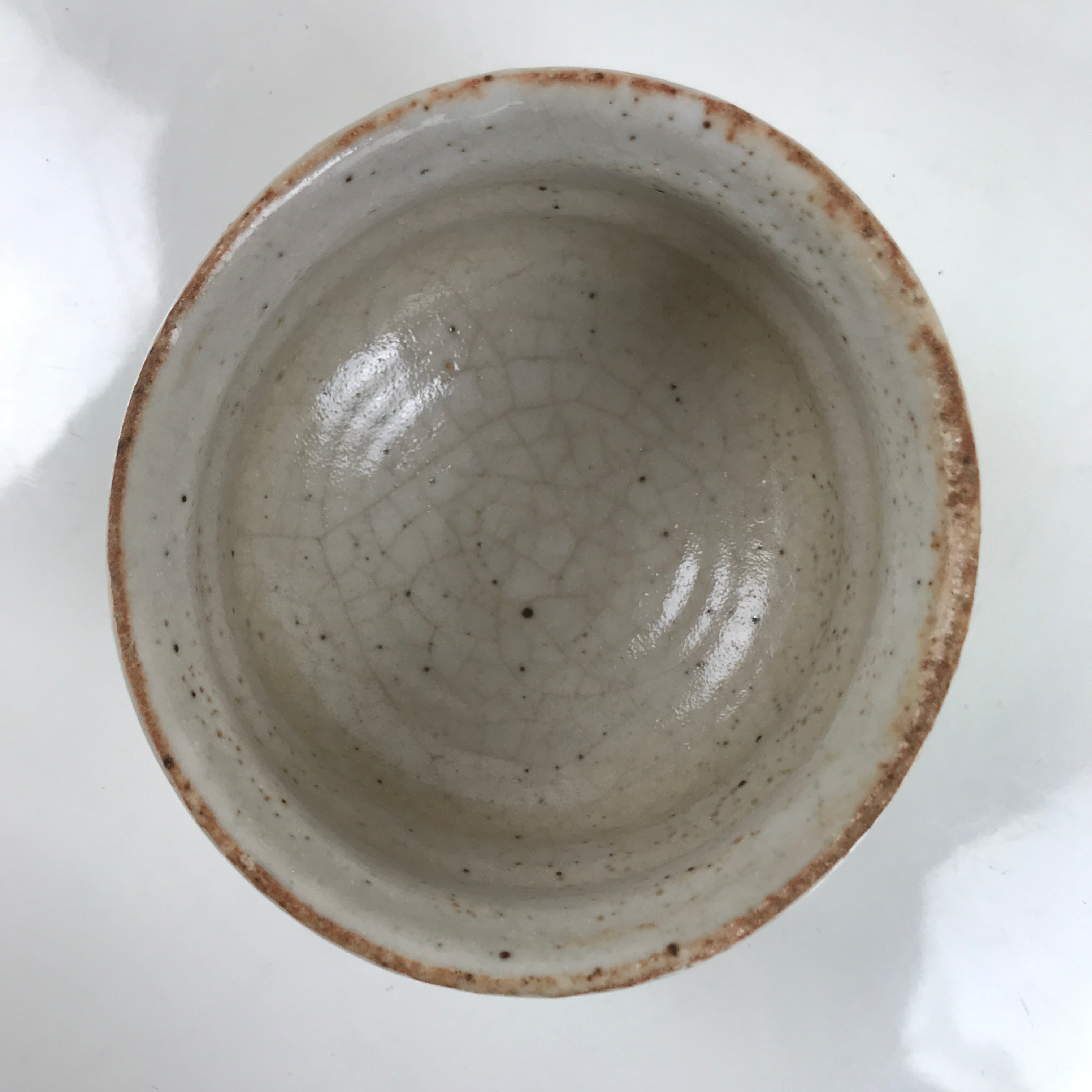 Japanese Ceramic Green Tea Bowl Matcha Chawan Vtg Shino Ware White Brown CHB88