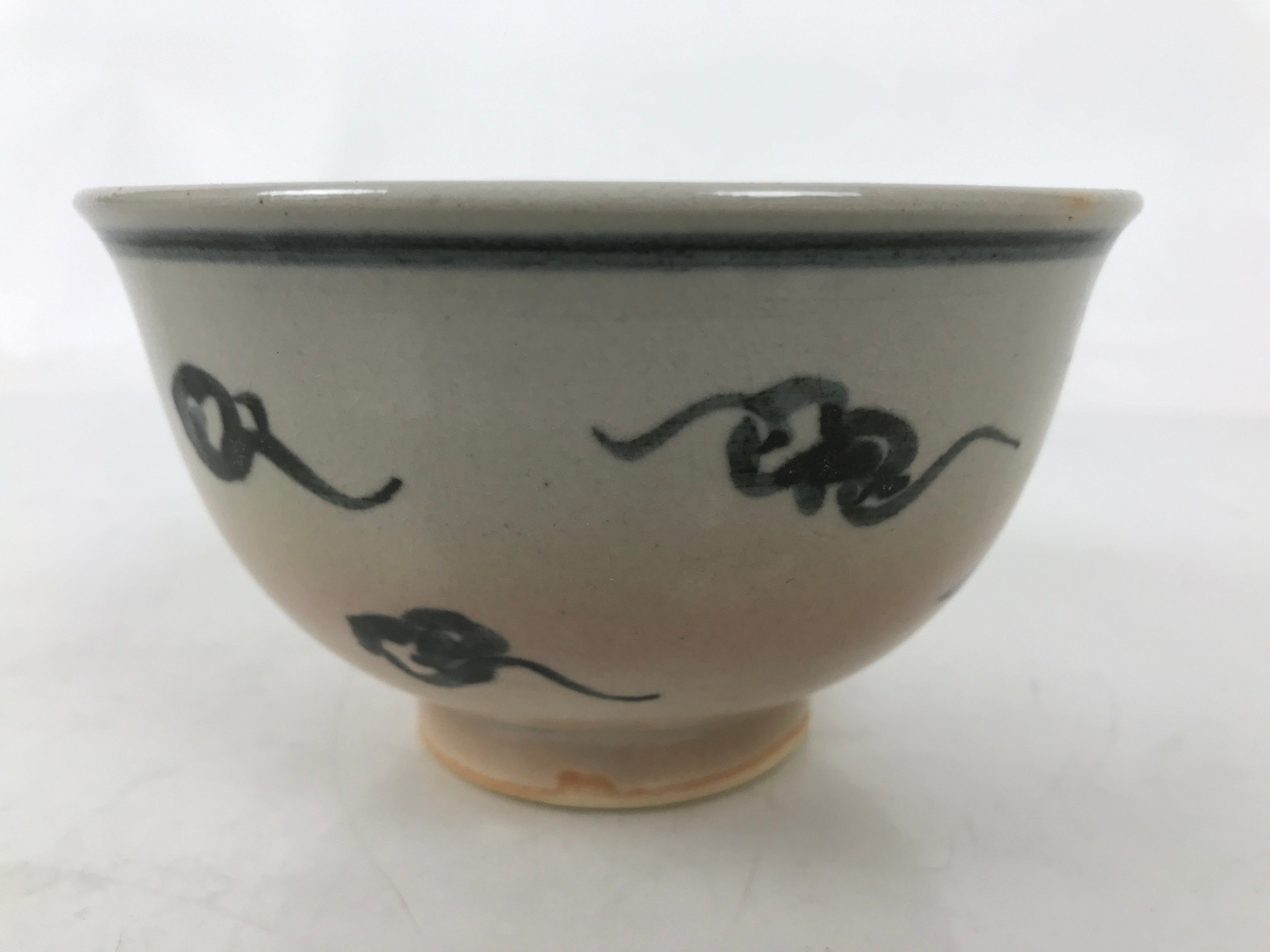 Japanese Ceramic Green Tea Bowl Matcha Chawan Vtg Tsuru Crane Clouds CHB100