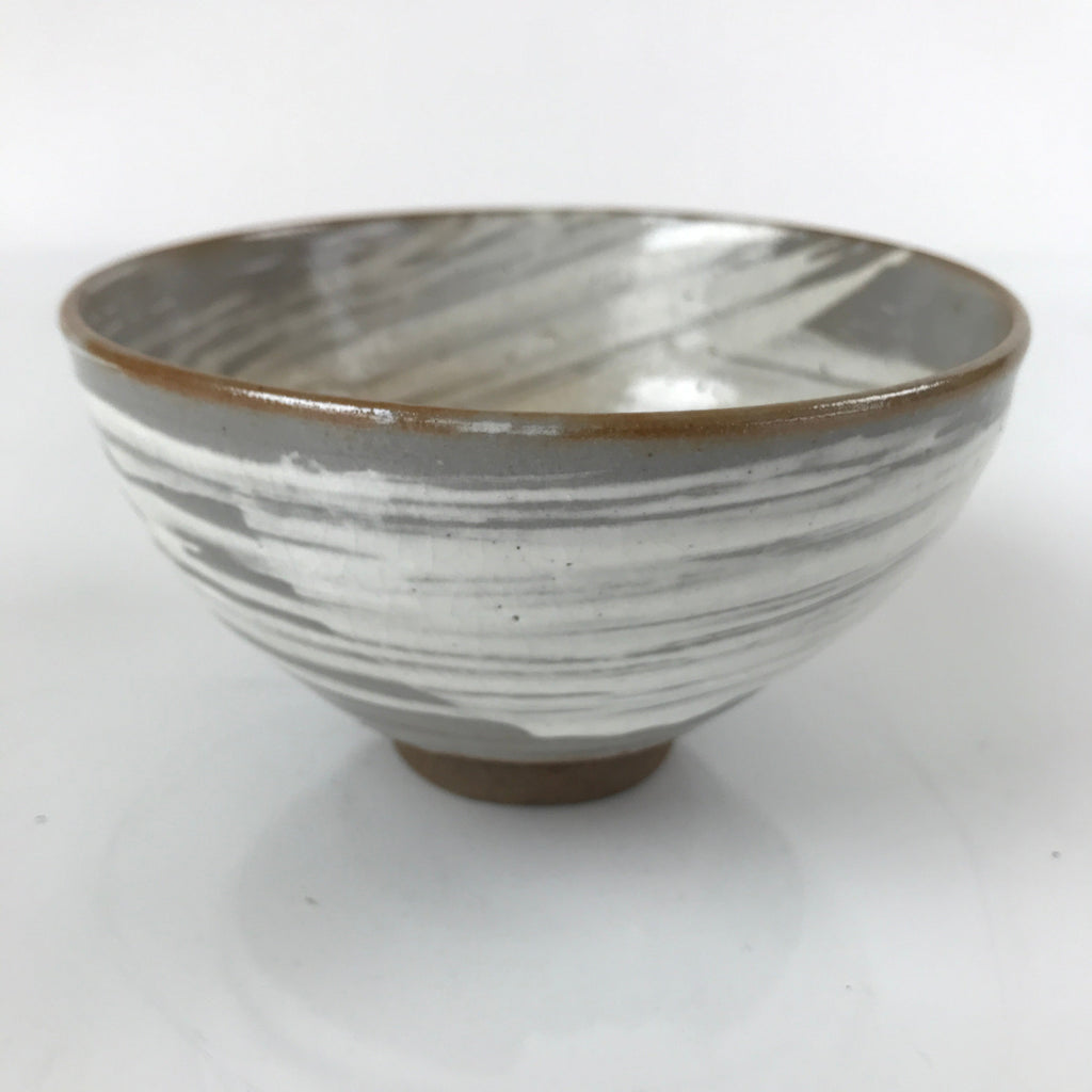 Japanese Ceramic Green Tea Bowl Matcha Chawan Vtg Wannari Gray White CHB31