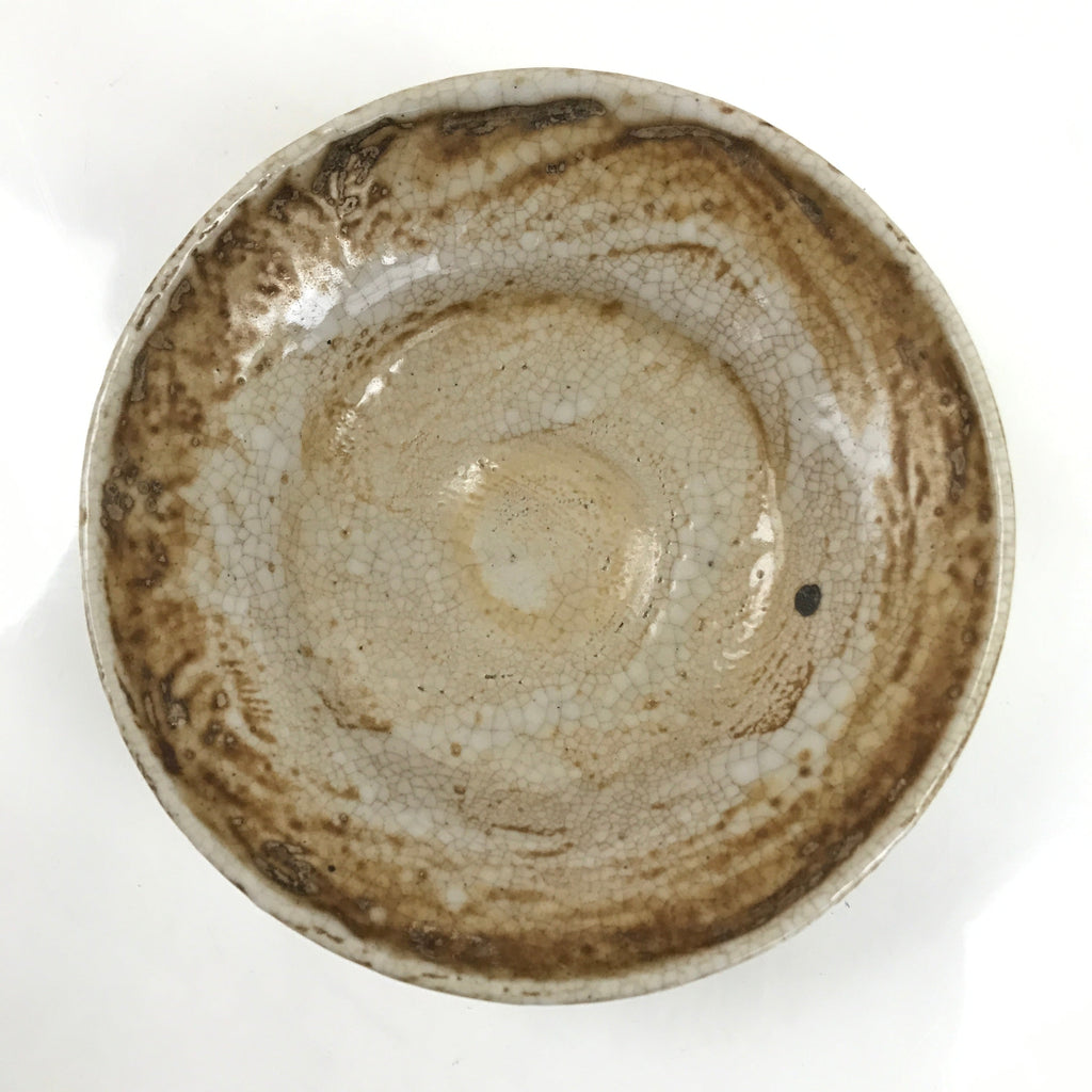 Japanese Ceramic Green Tea Bowl Summer Matcha Chawan Brown Beige Crackle SCW3