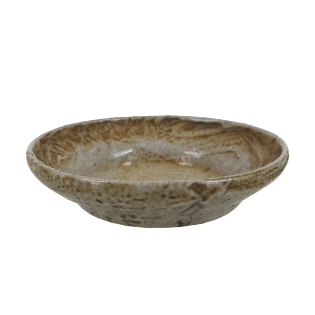 Japanese Ceramic Green Tea Bowl Summer Matcha Chawan Brown Beige Crackle SCW3