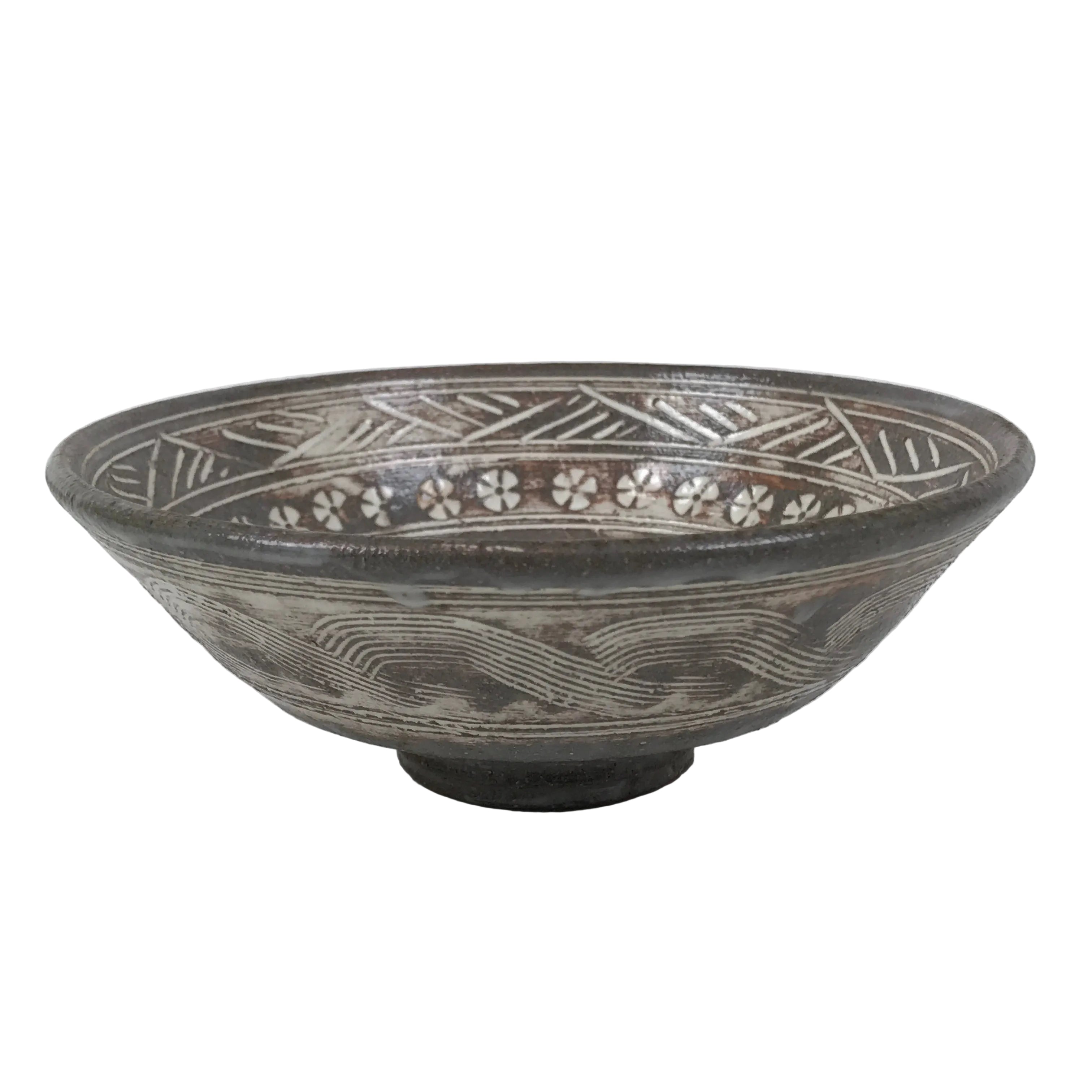 Japanese Ceramic Green Tea Bowl Summer Matcha Chawan Pottery Gray Mishima SCW9